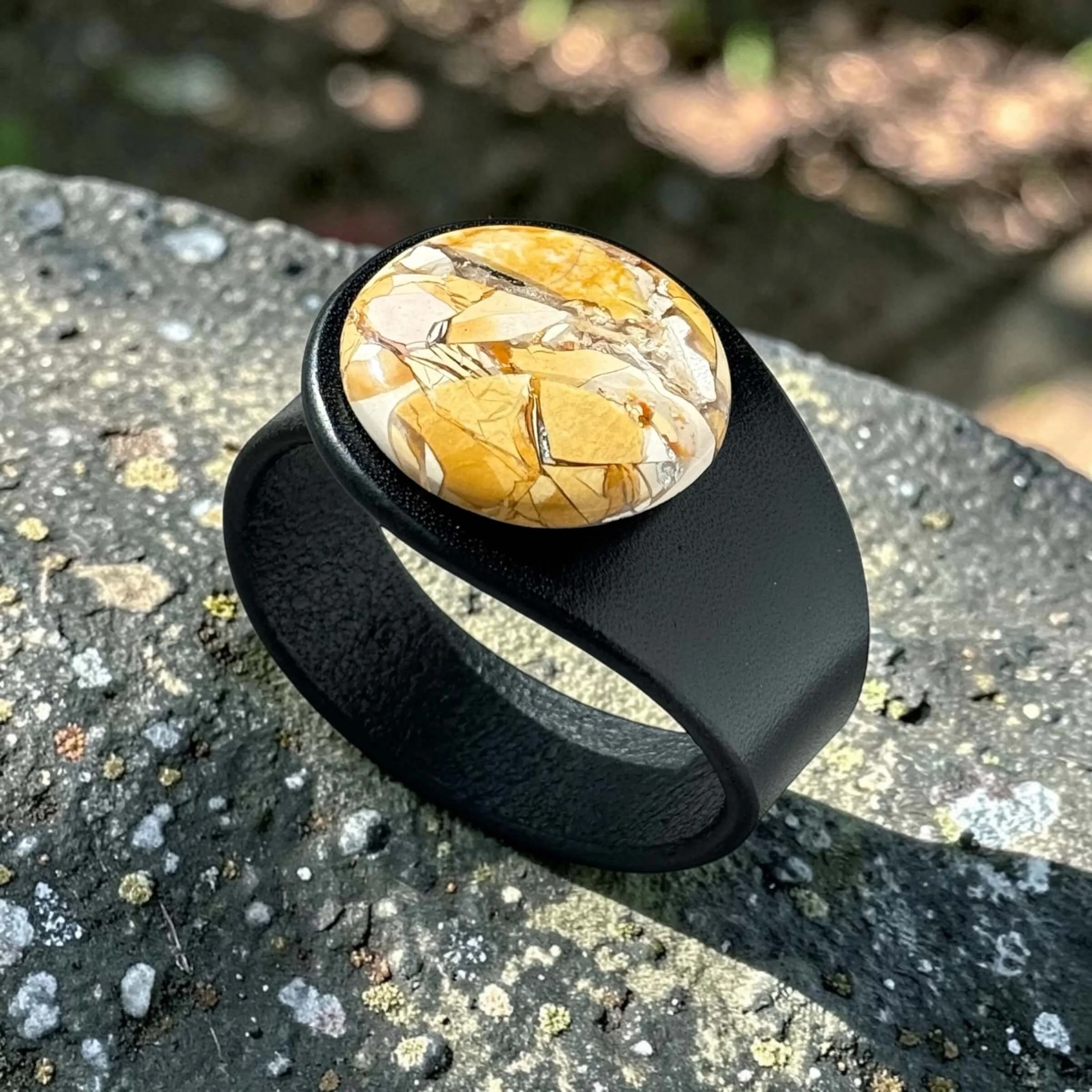 yellow-brecciated-jasper-leather-bracelet-tilted-view-1-gemstone.JPG