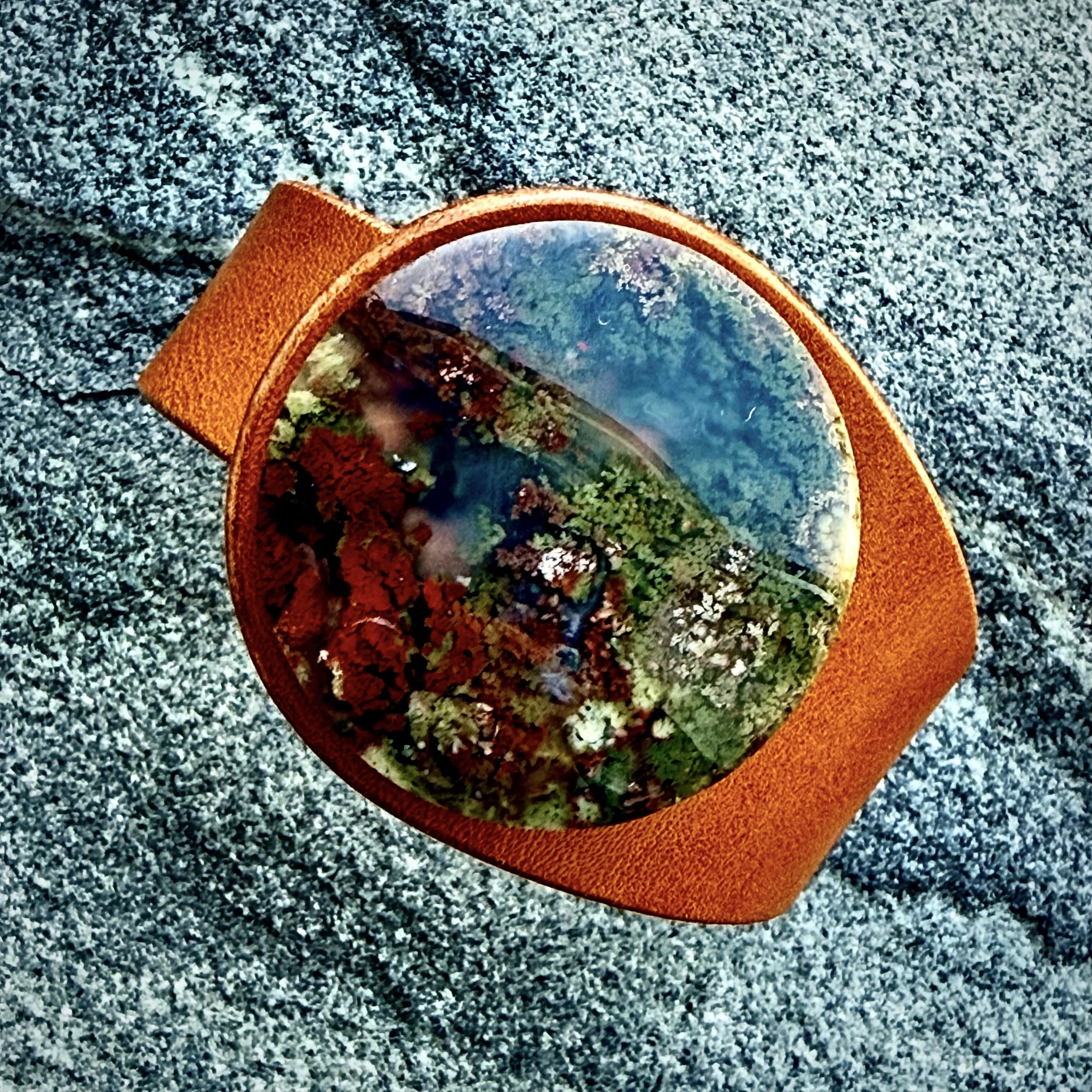 Natural Scenic Moss Agate & Leather Bracelet