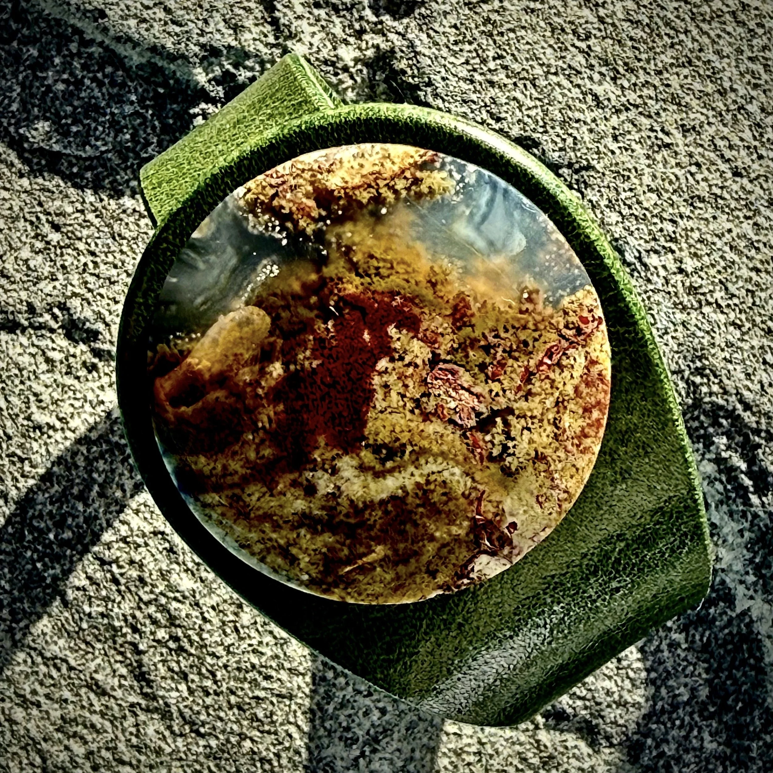 Natural Scenic Moss Agate Gemstone & Leather Bracelet