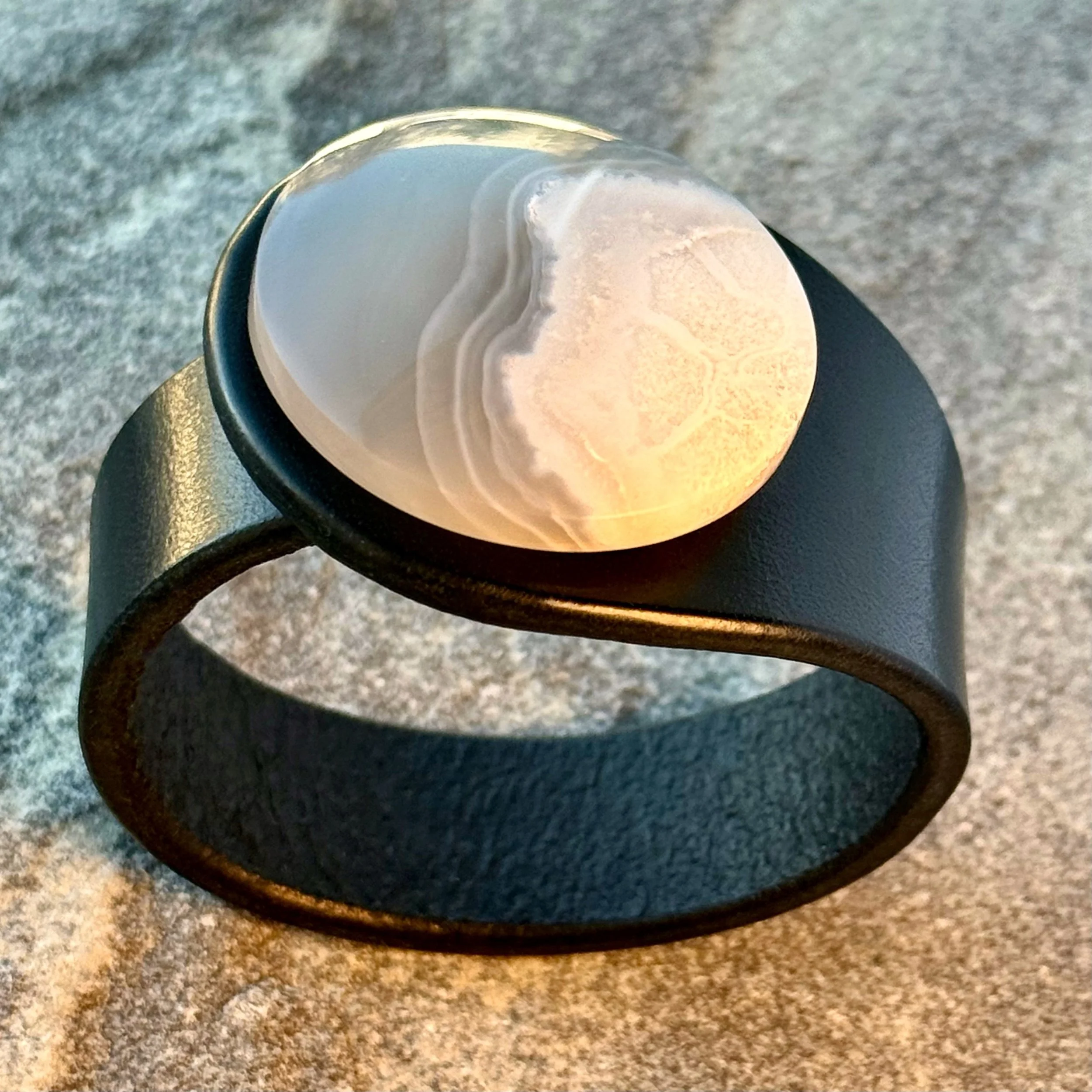 Natural White Chalcedony Leather Bracelet