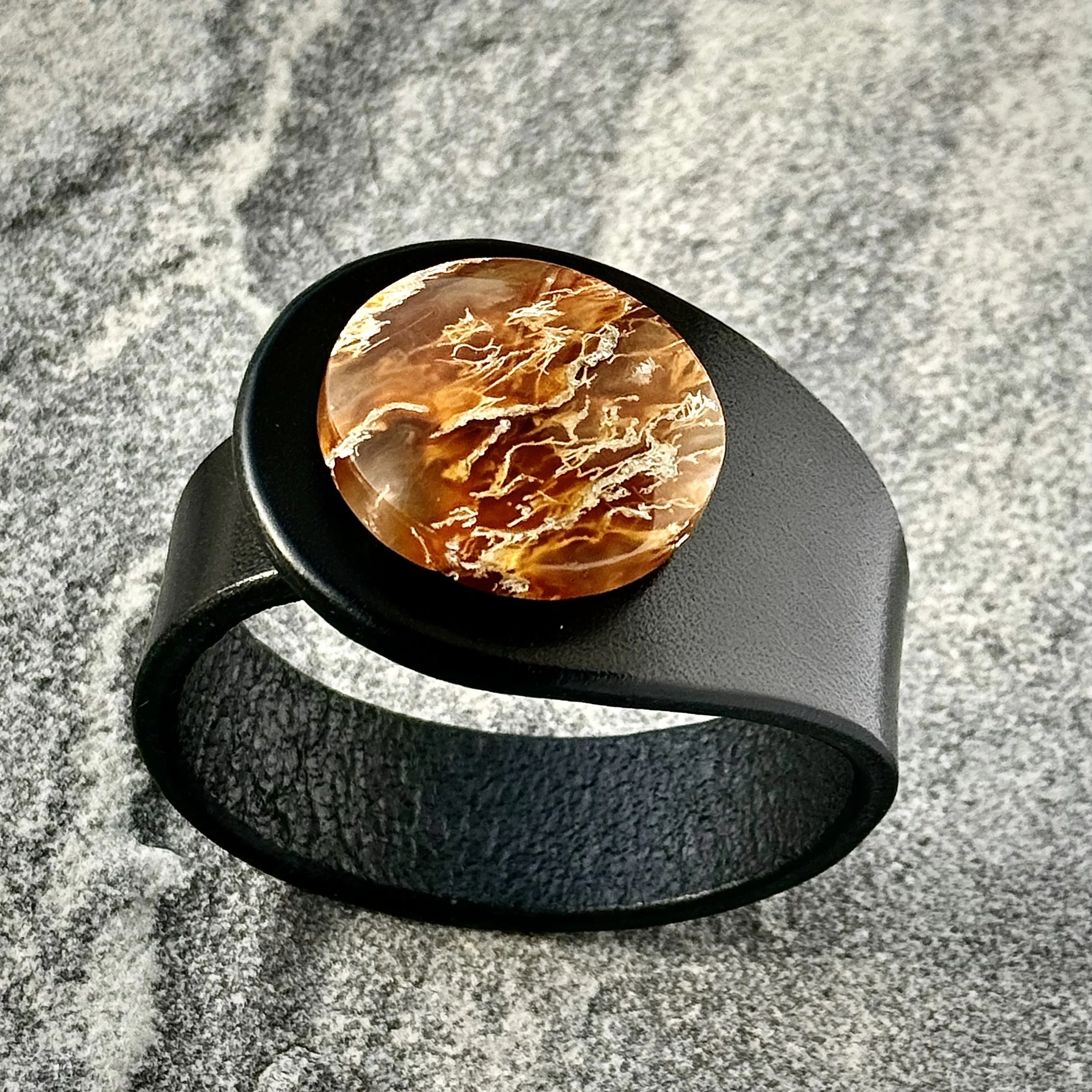 Lichen Loss Agate and Black leather bracelet.jpg