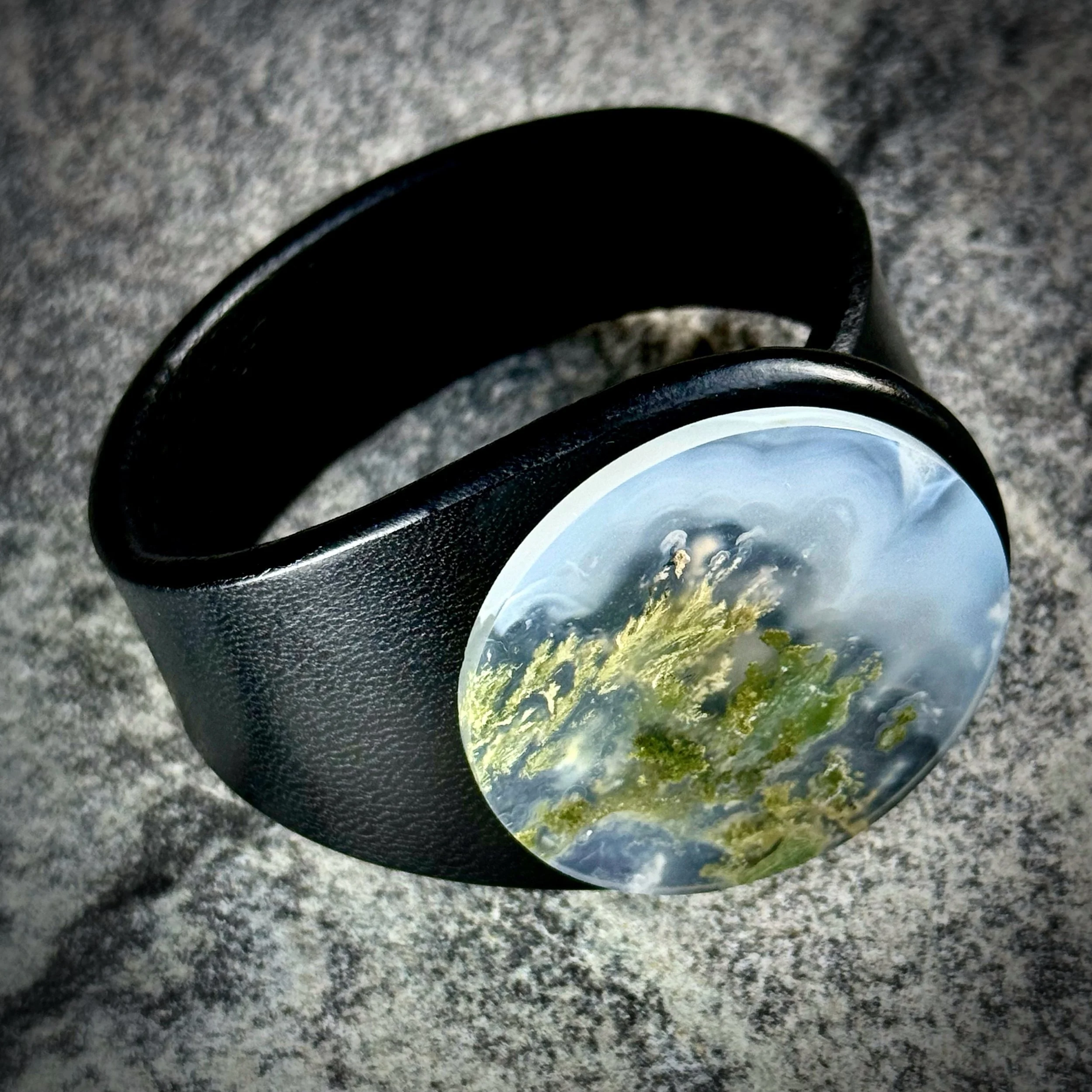 Natural Moss Agate Leather Bracelet