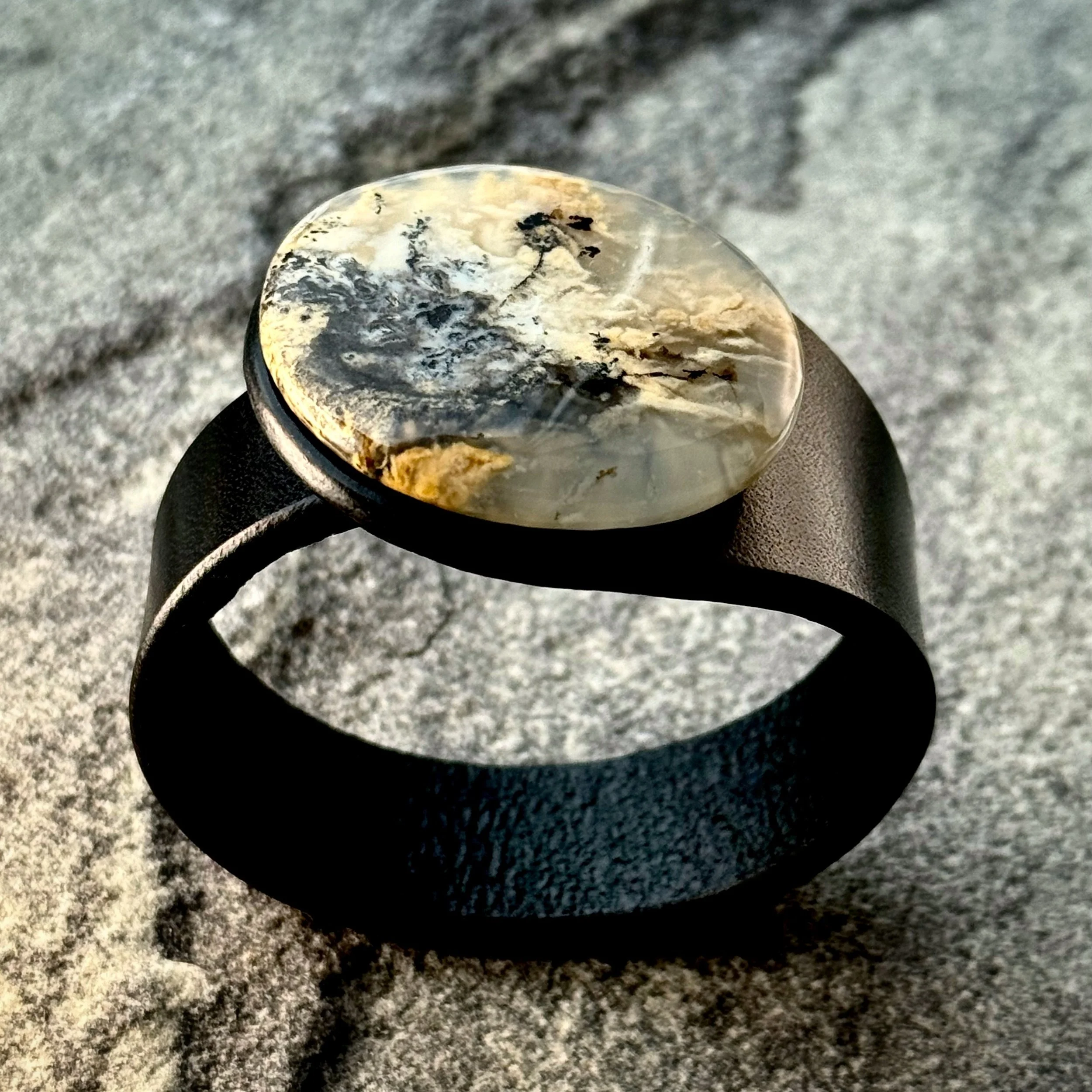Natural Tiger Dendritic Agate & Leather Bracelet