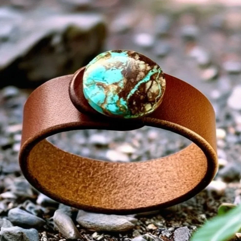 Natural Royston Turquoise Slim Classic Leather Bracelet