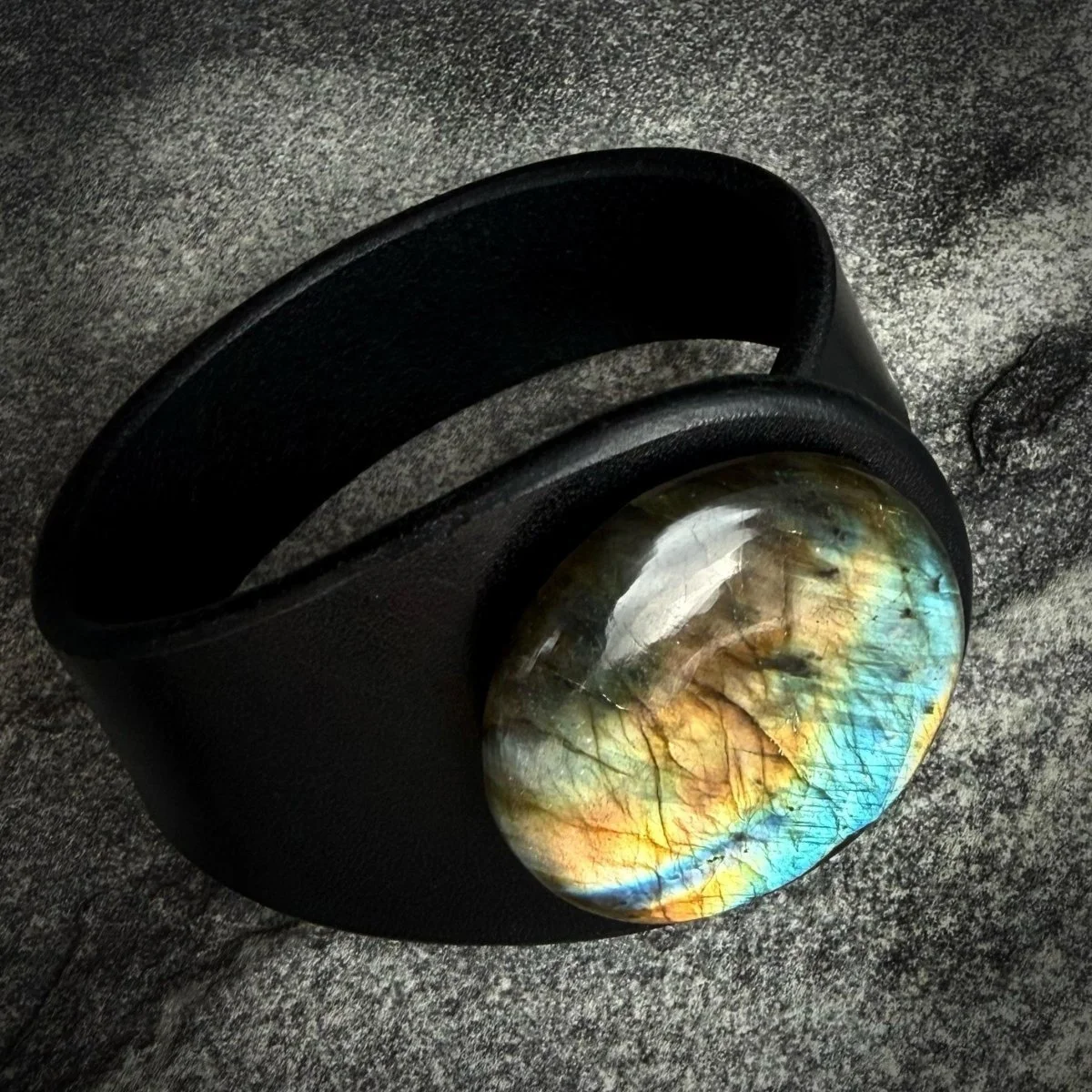 Natural Labradorite Leather  Bracelet