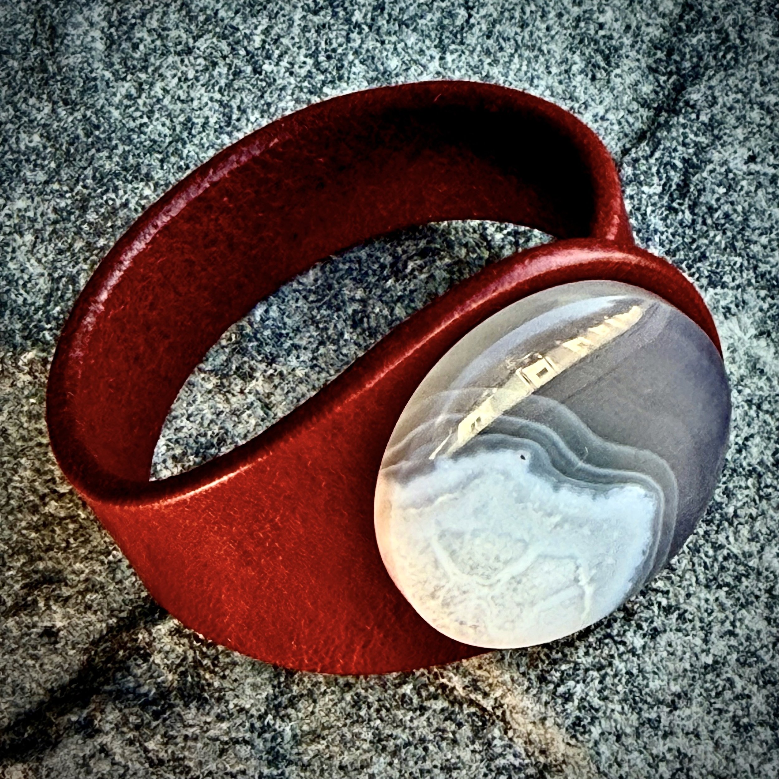 A Natural White Chalcedony Gemstone & Leather Cuff