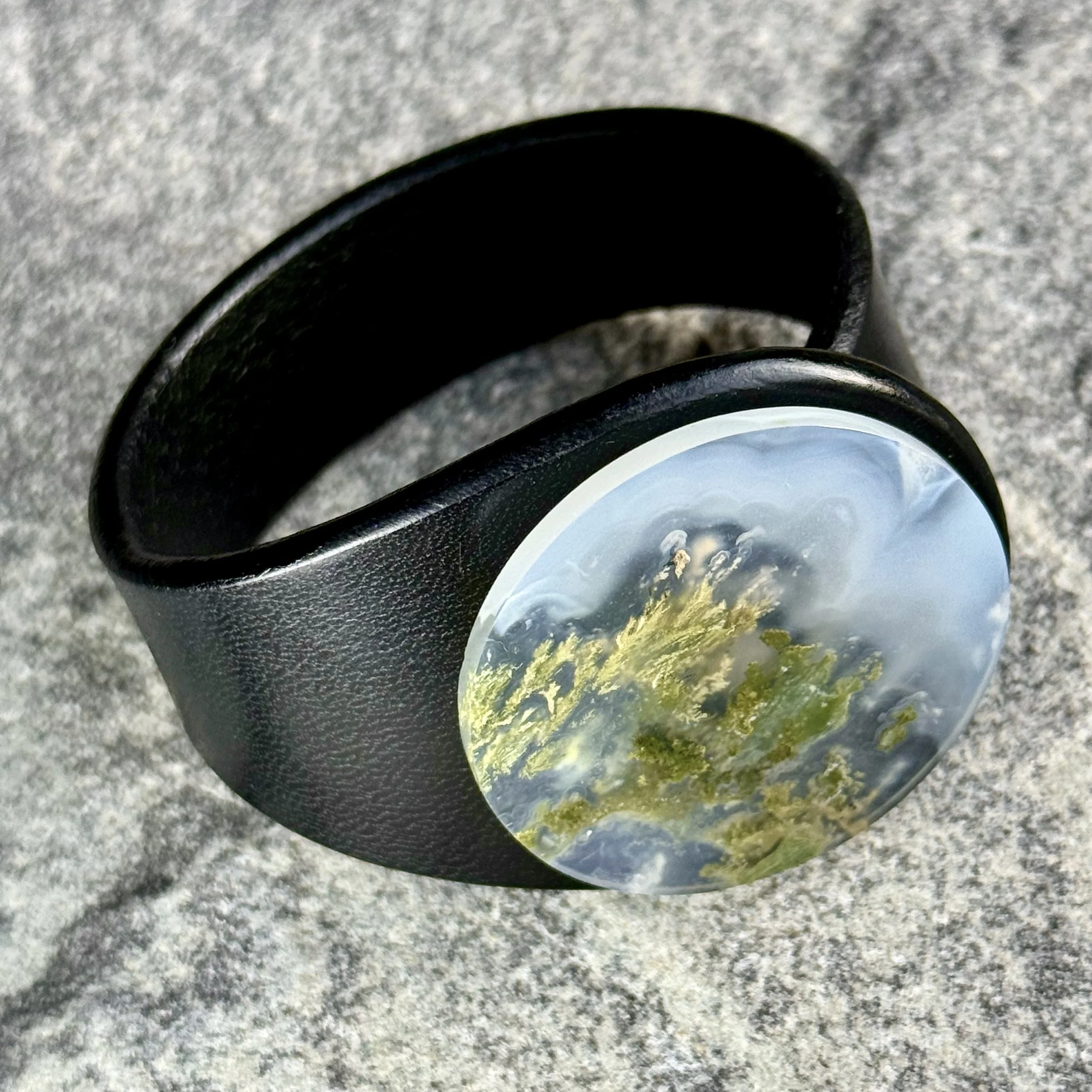 Natural Moss Agate Leather Bracelet