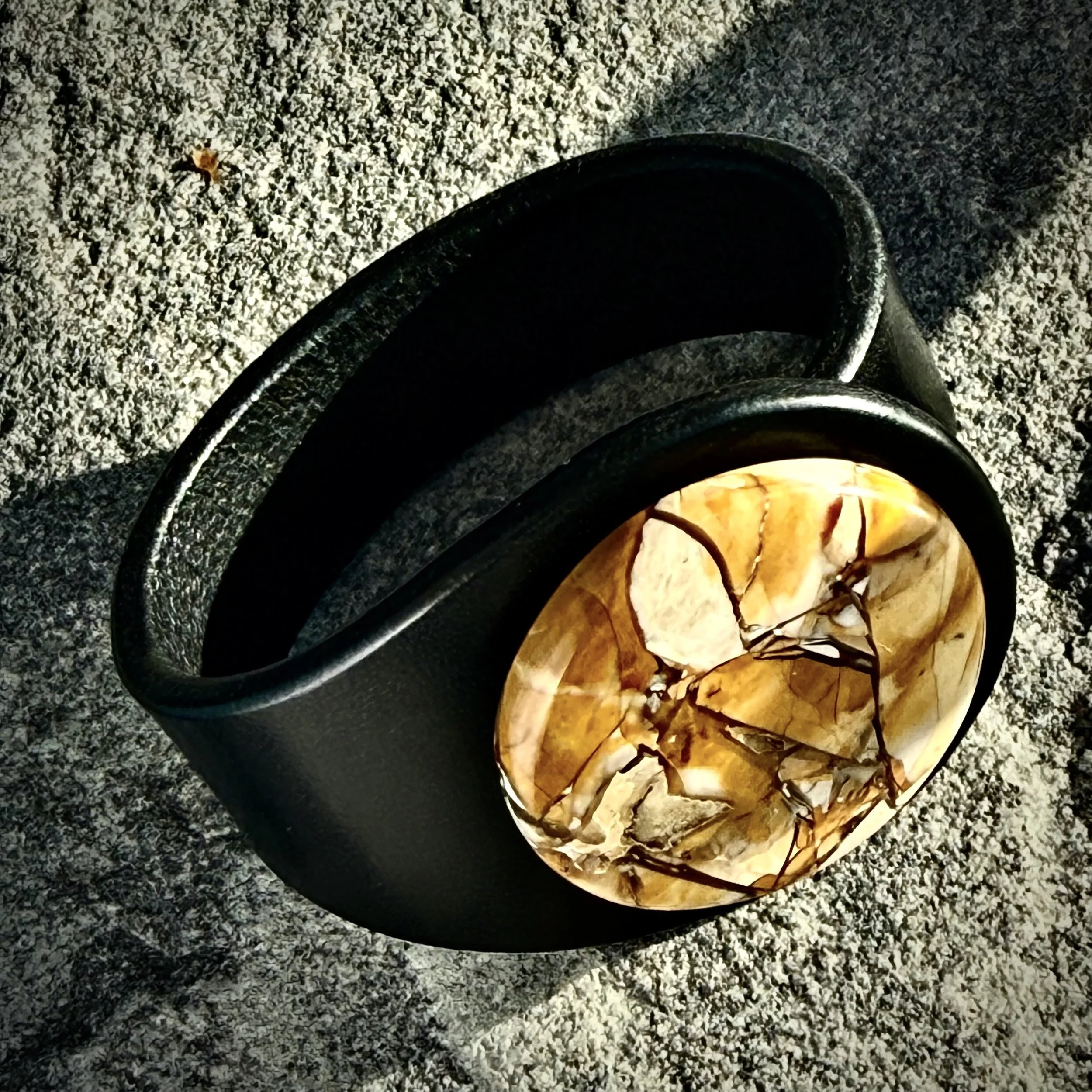 Natural Brecciated Mookaite Jasper Gemstone & Leather Cuff