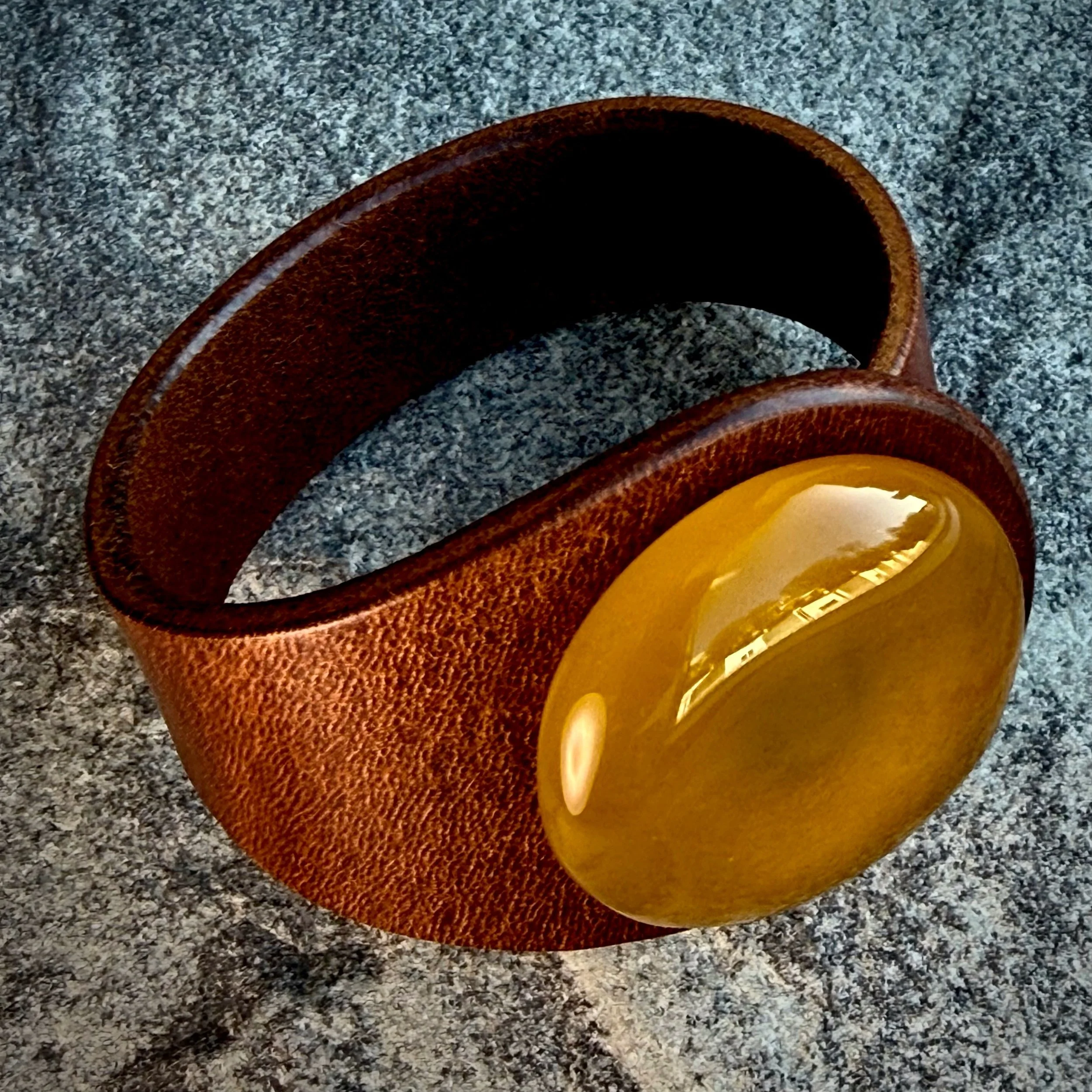 Natural Orange Carnelian Leather Bracelet