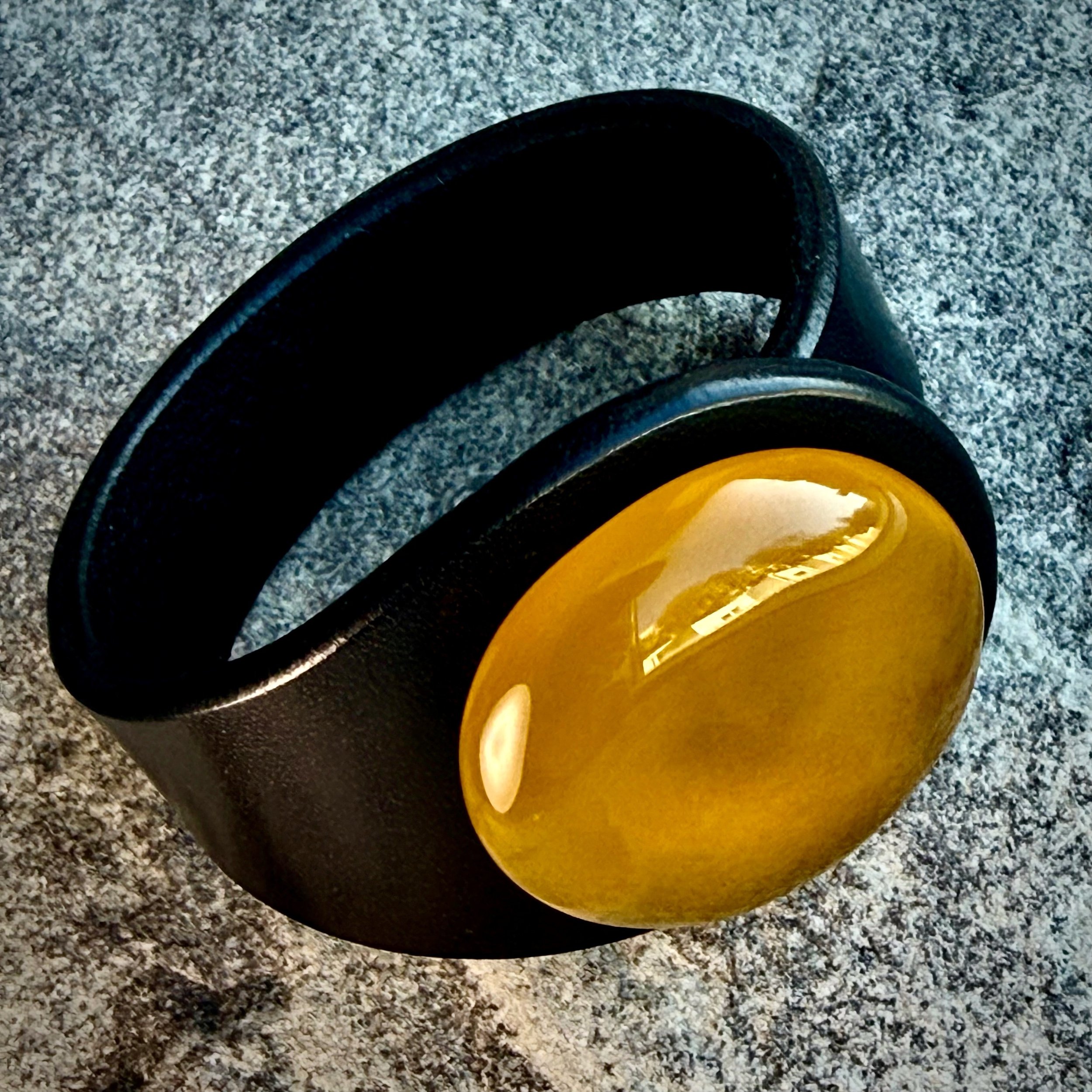 Natural Orange Carnelian Gemstone & Leather Cuff