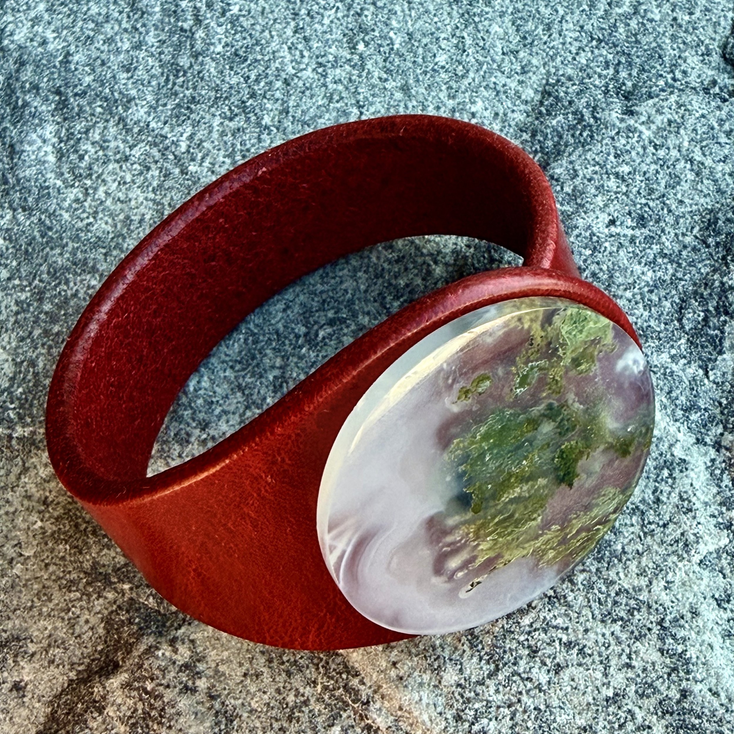 Natural Moss Agate Leather Bracelet