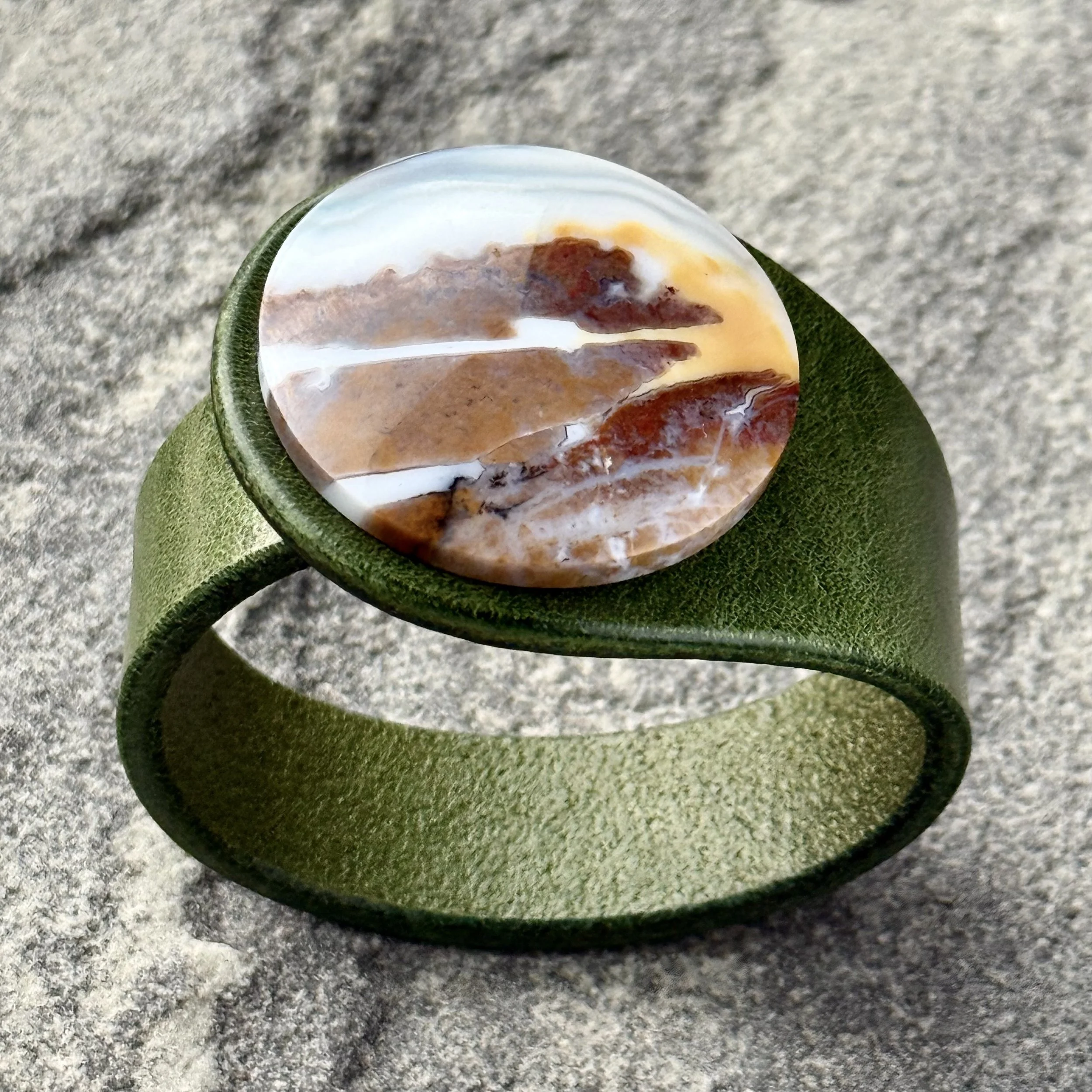 Moss Agate in Jasper Leather Bracelet.jpeg