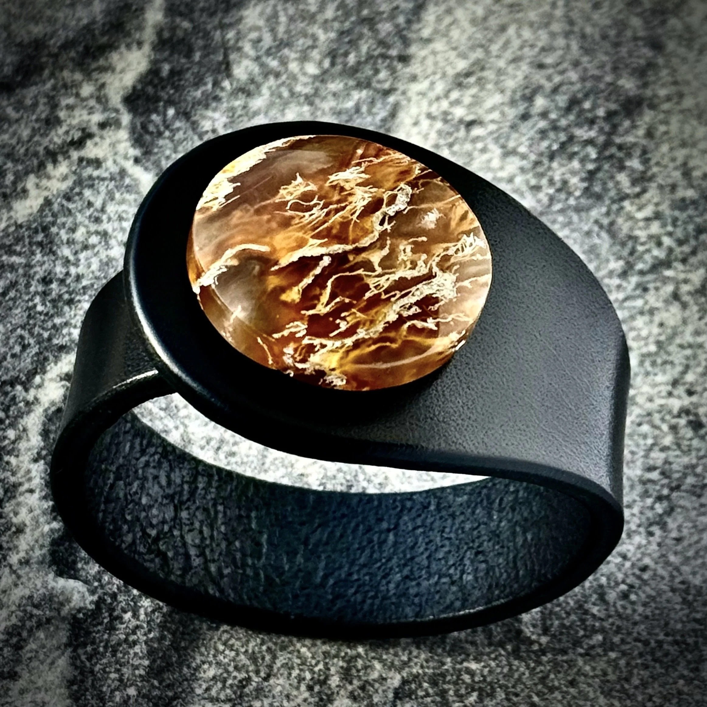 Natural Lichen Moss Agate Leather Bracelet