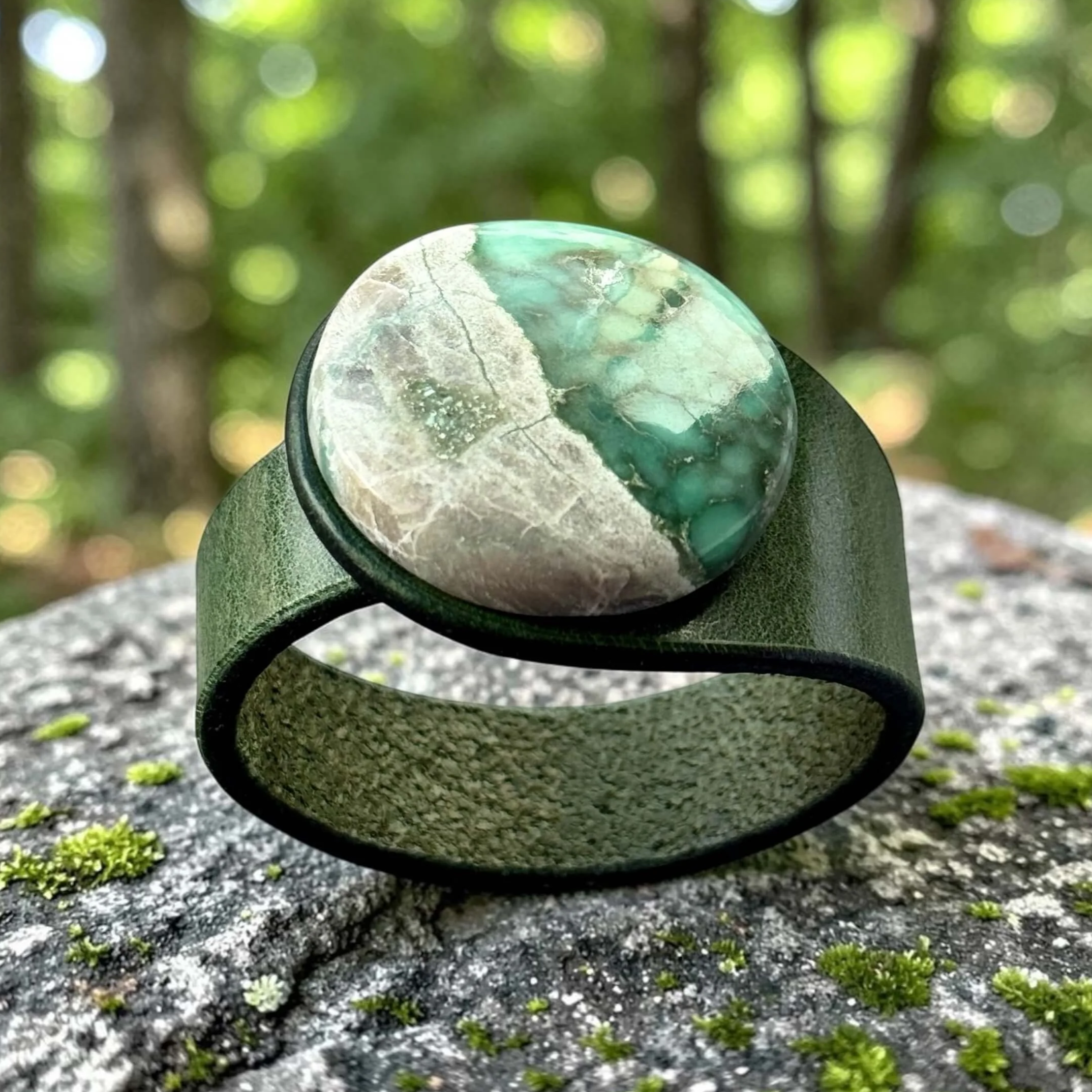 Natural Variscite Leather Bracelet