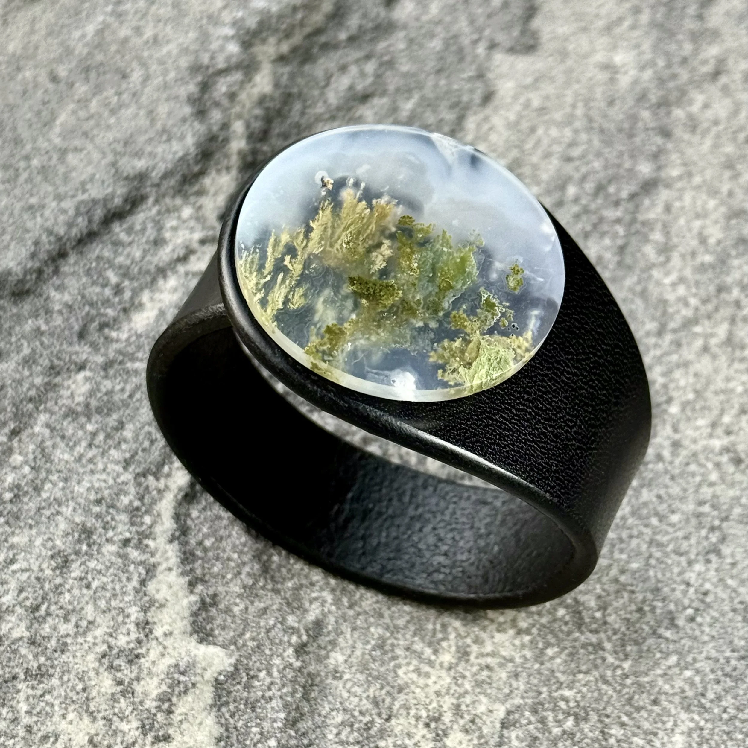 Natural Moss Agate Leather Bracelet