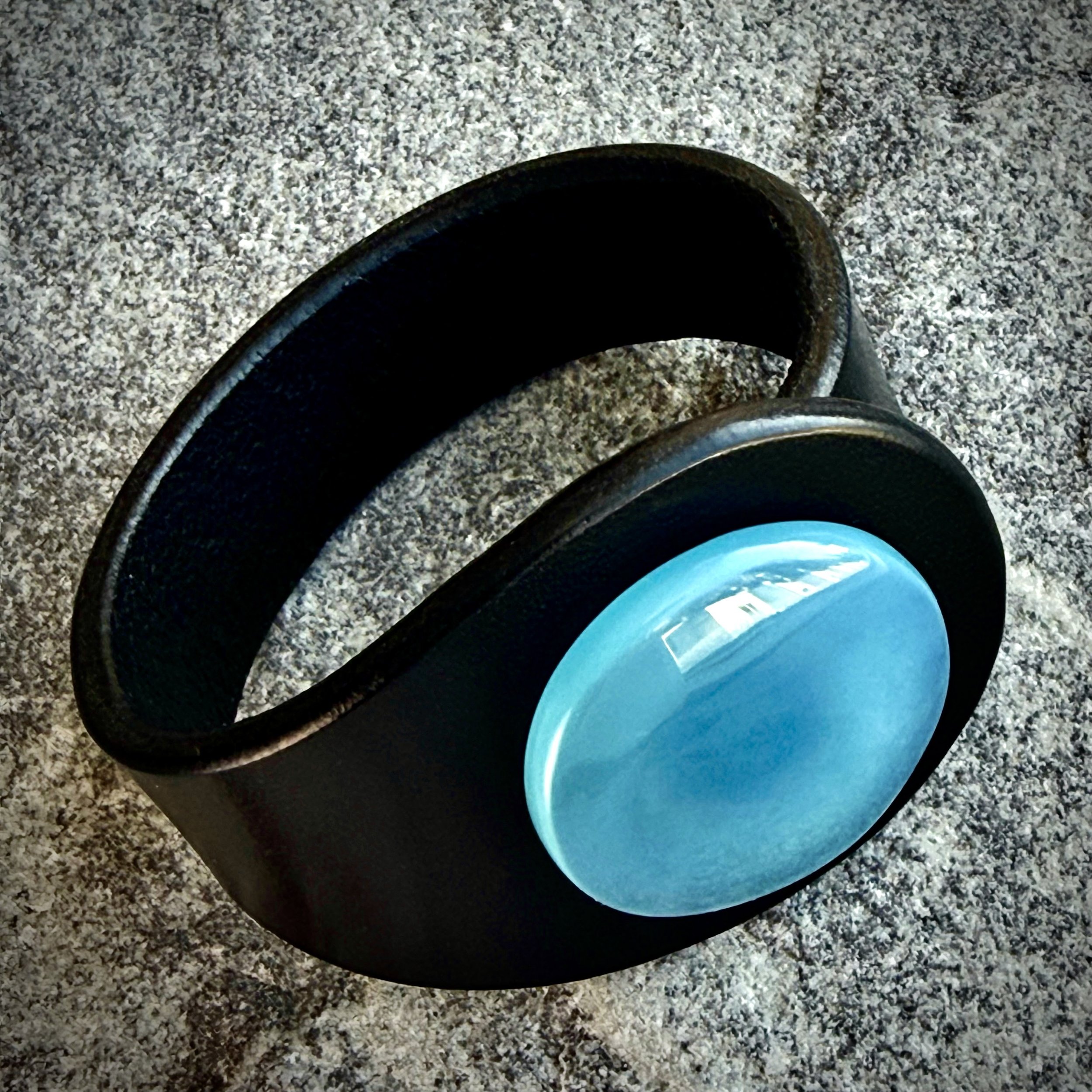 Natural Blue Chalcedony Gemstone & Leather Cuff