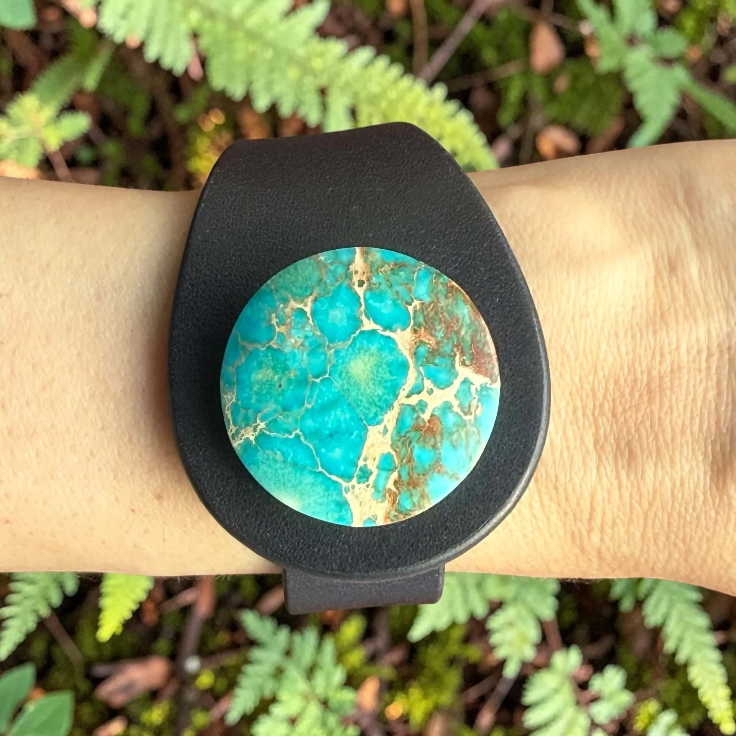 sea-sediment-jasper-blue-leather-bracelet-on-wrist.JPG