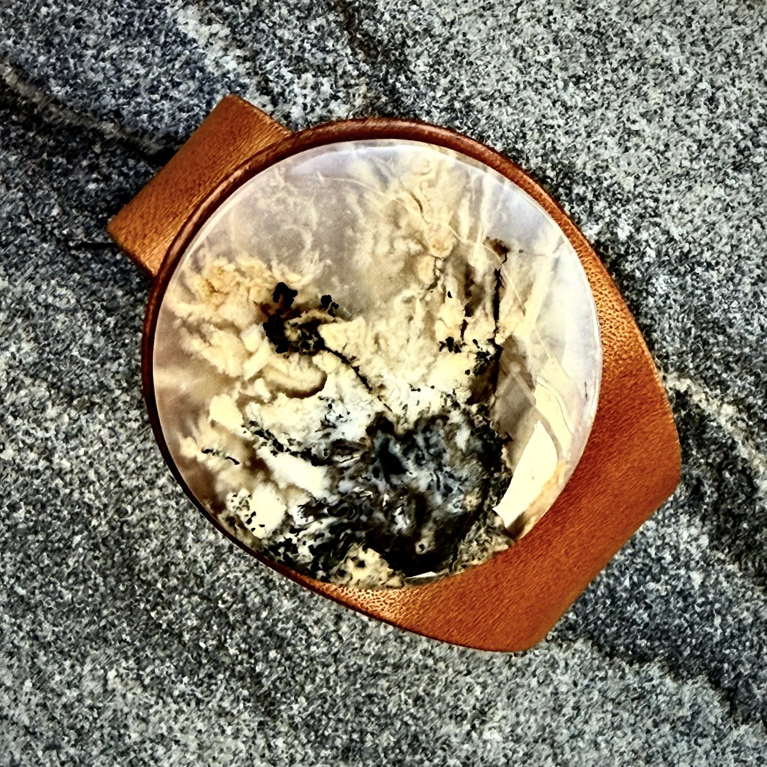 Natural Tiger Dendritic Agate Gemstone & Leather Cuff