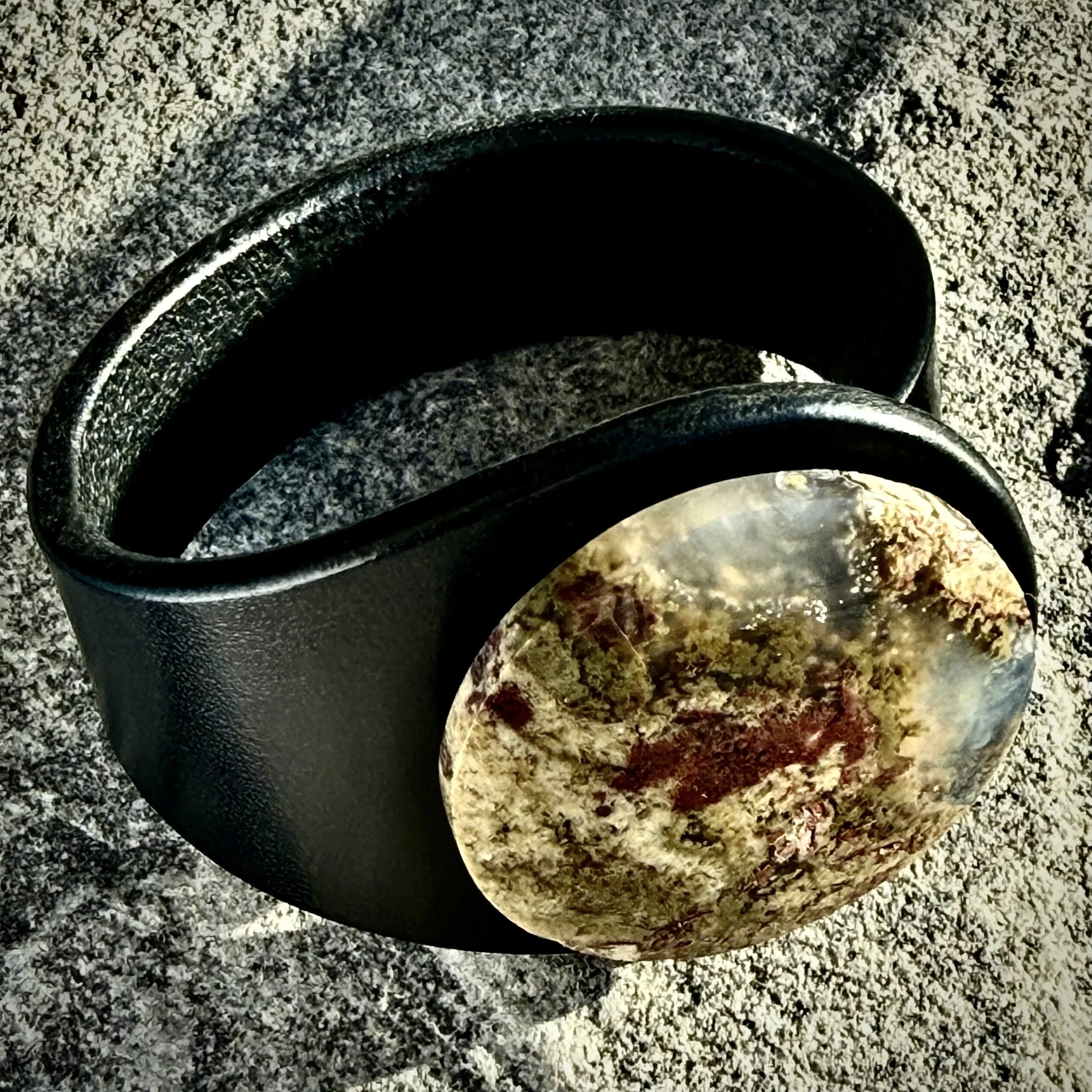 Natural Scenic Moss Agate Gemstone & Leather Bracelet