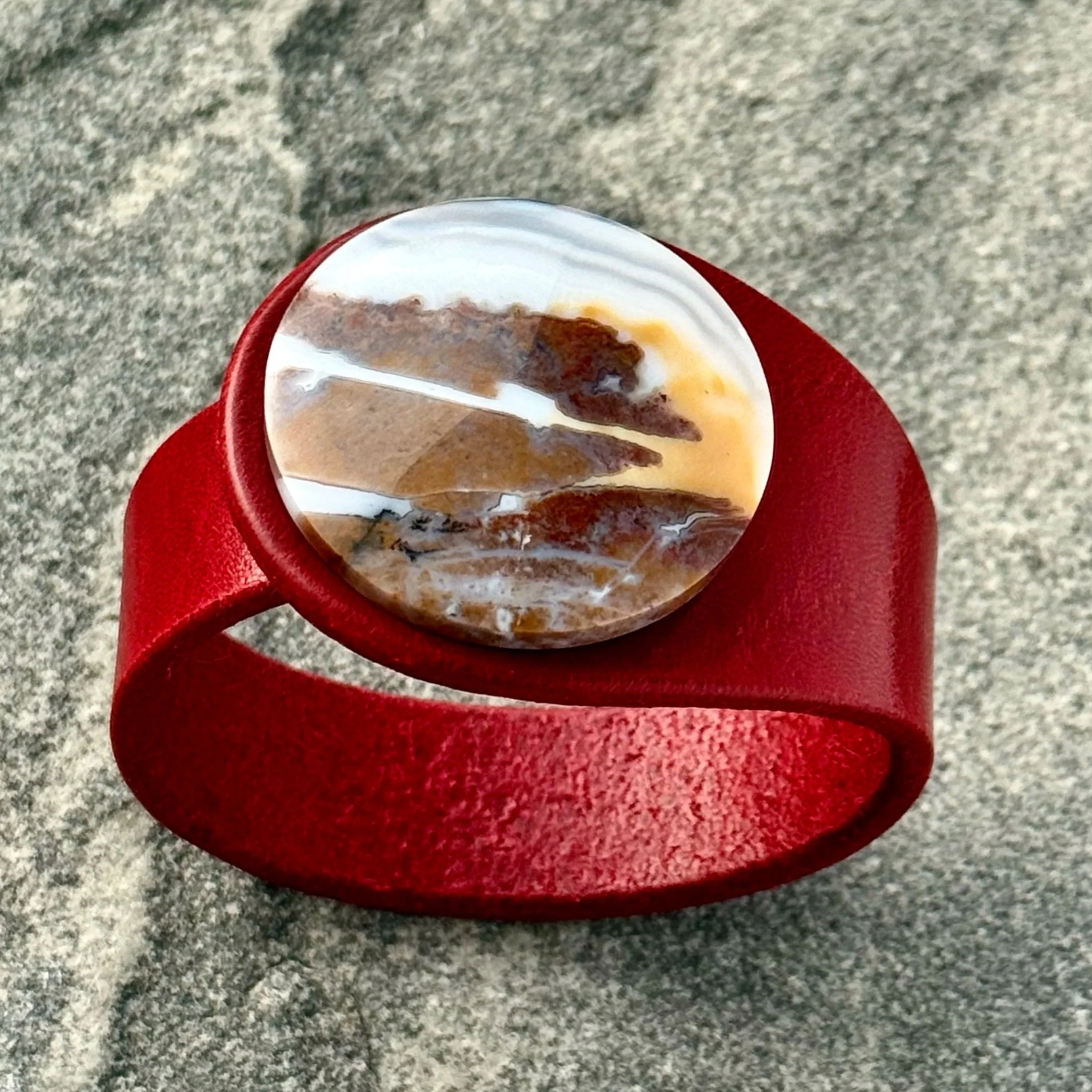 Real+Red+leather+bracelet+with+a+Sunset+design+Moss+Agate+in+Jasper+centrepiece.jpg