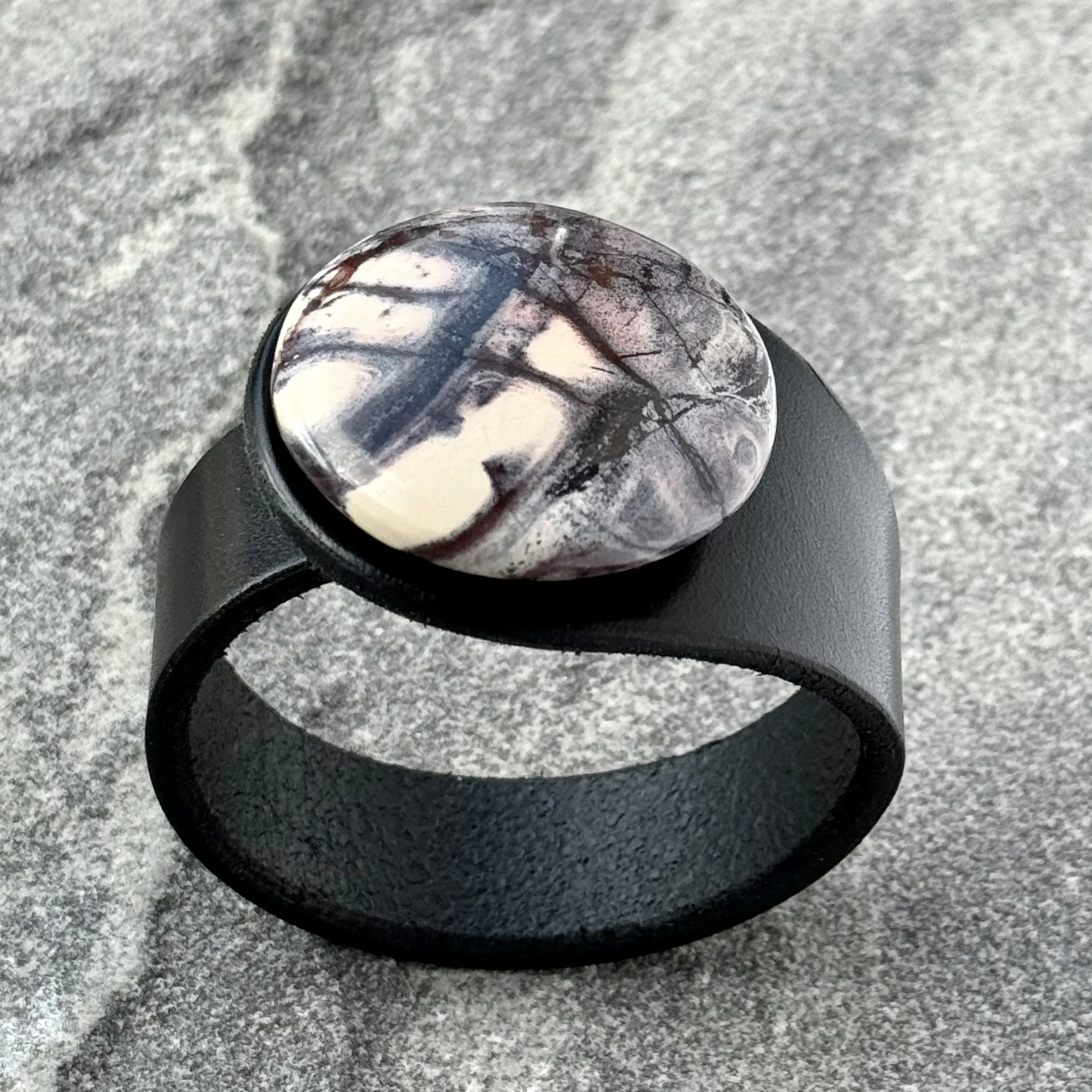 Natural Porcelain Jasper Gemstone & Leather Cuff