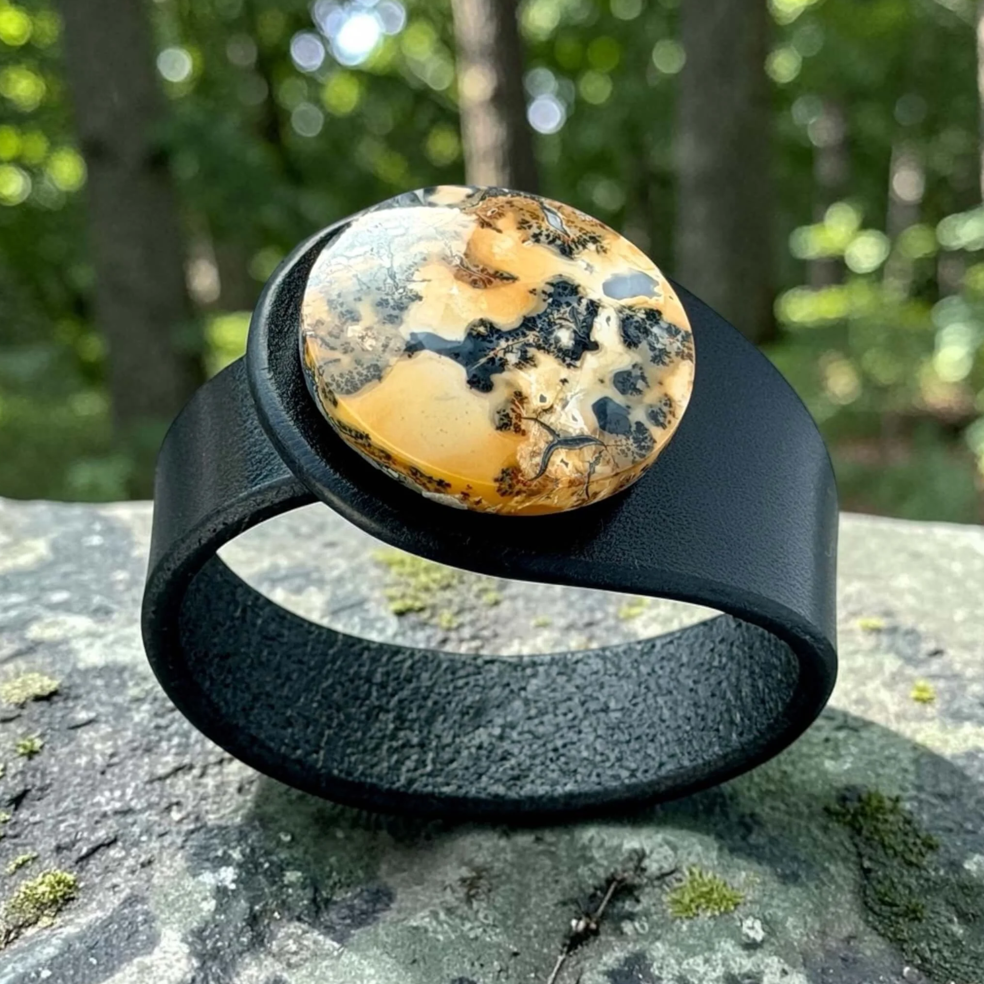 Natural Maligano Jasper Leather Bracelet