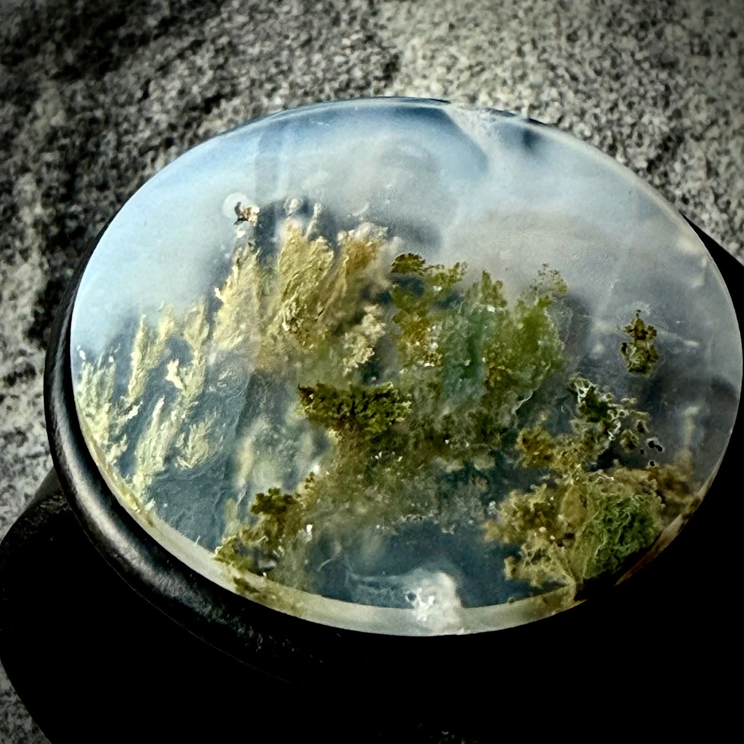 Natural Moss Agate Gemstone & Leather Bracelet