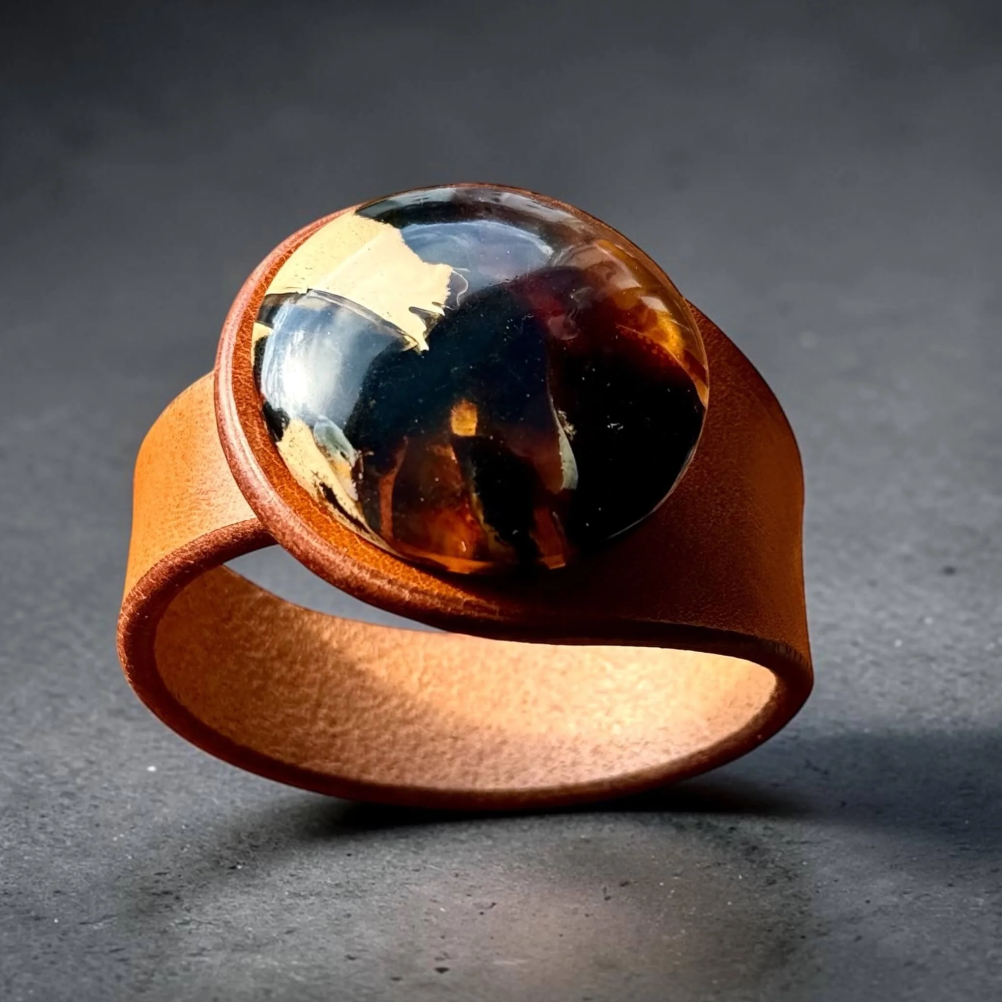 Natural Red Amber Leather Bracelet