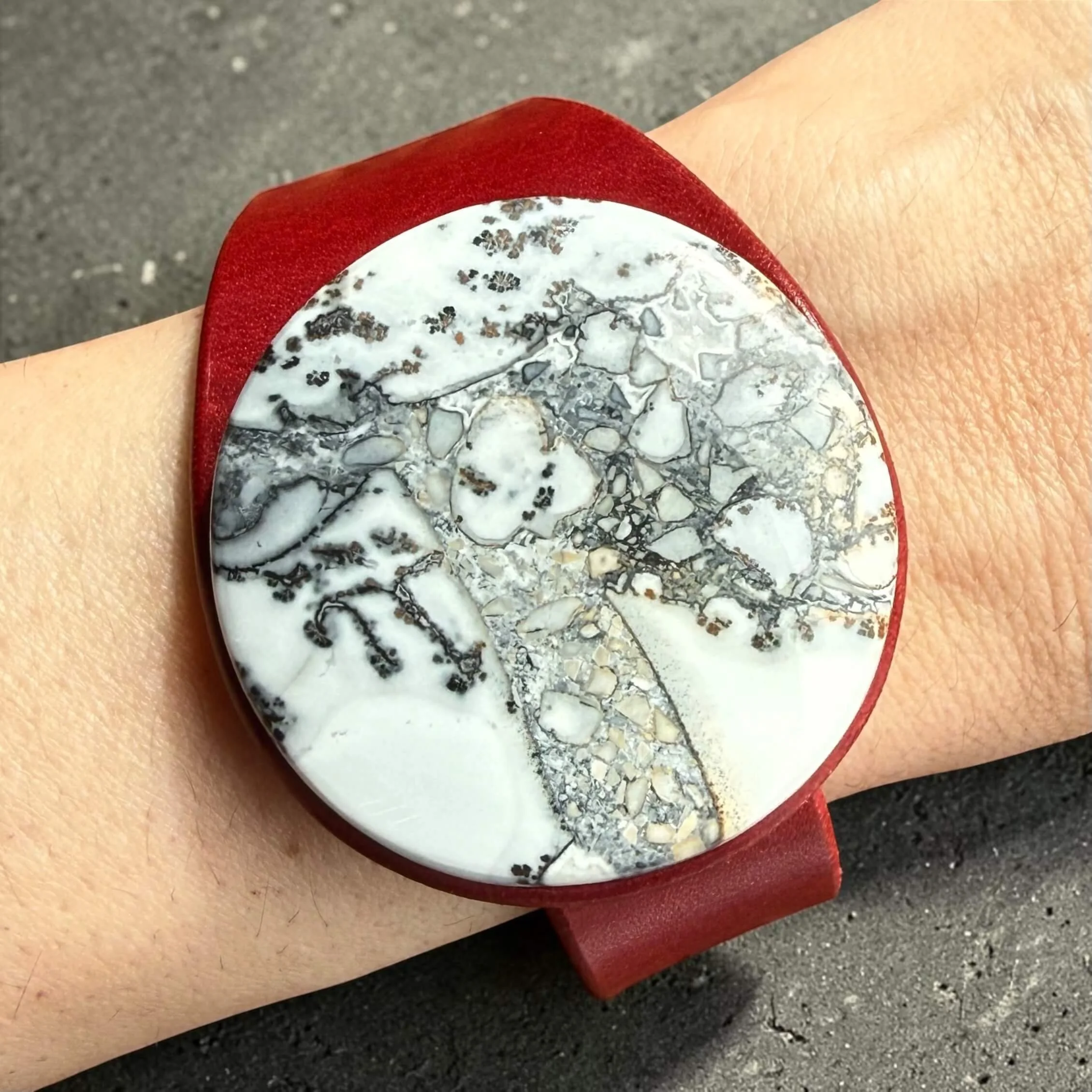 Natural-maligano-jasper-red-leather-bracelet-on-wrist.JPG