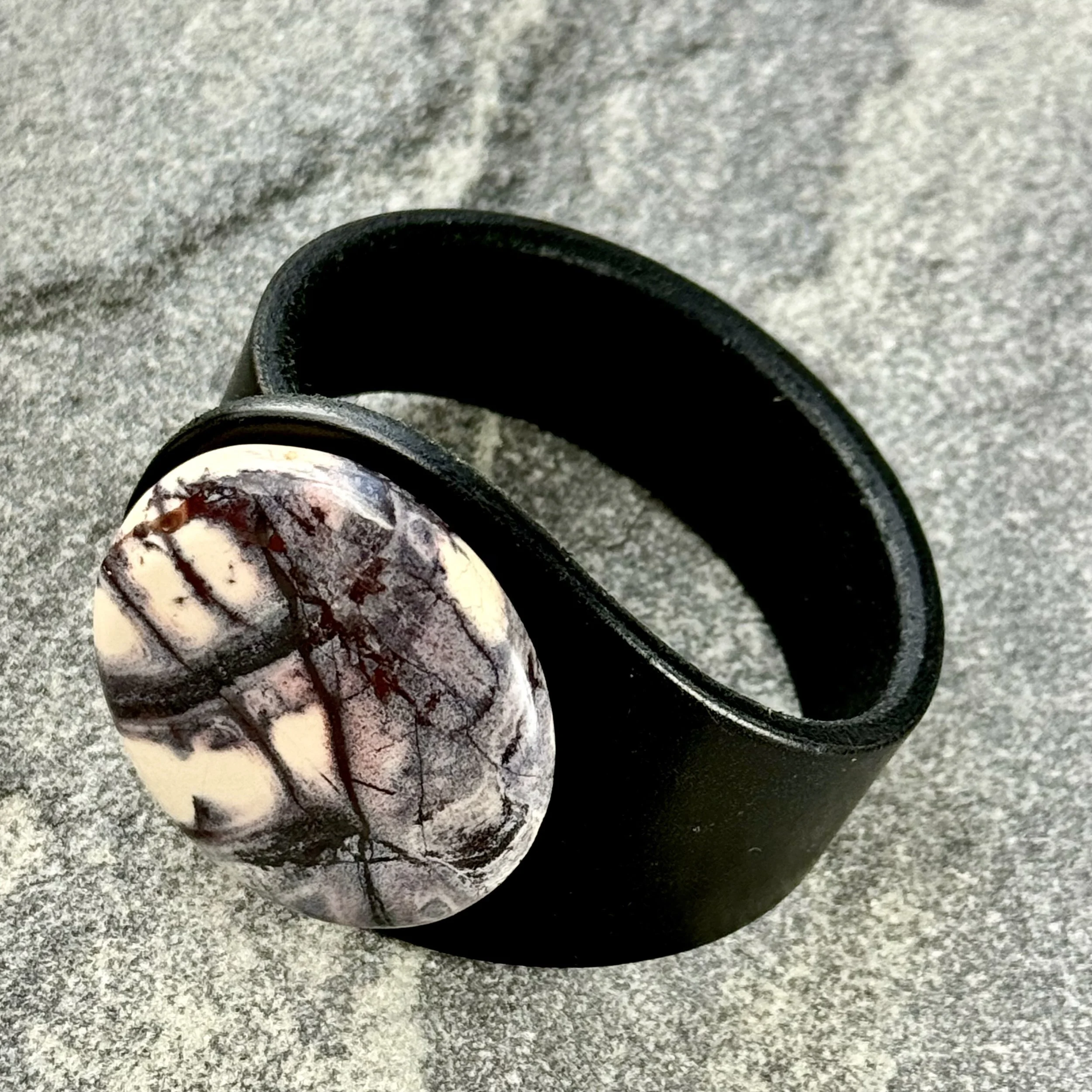 Natural Porcelain Jasper Gemstone Leather Cuff