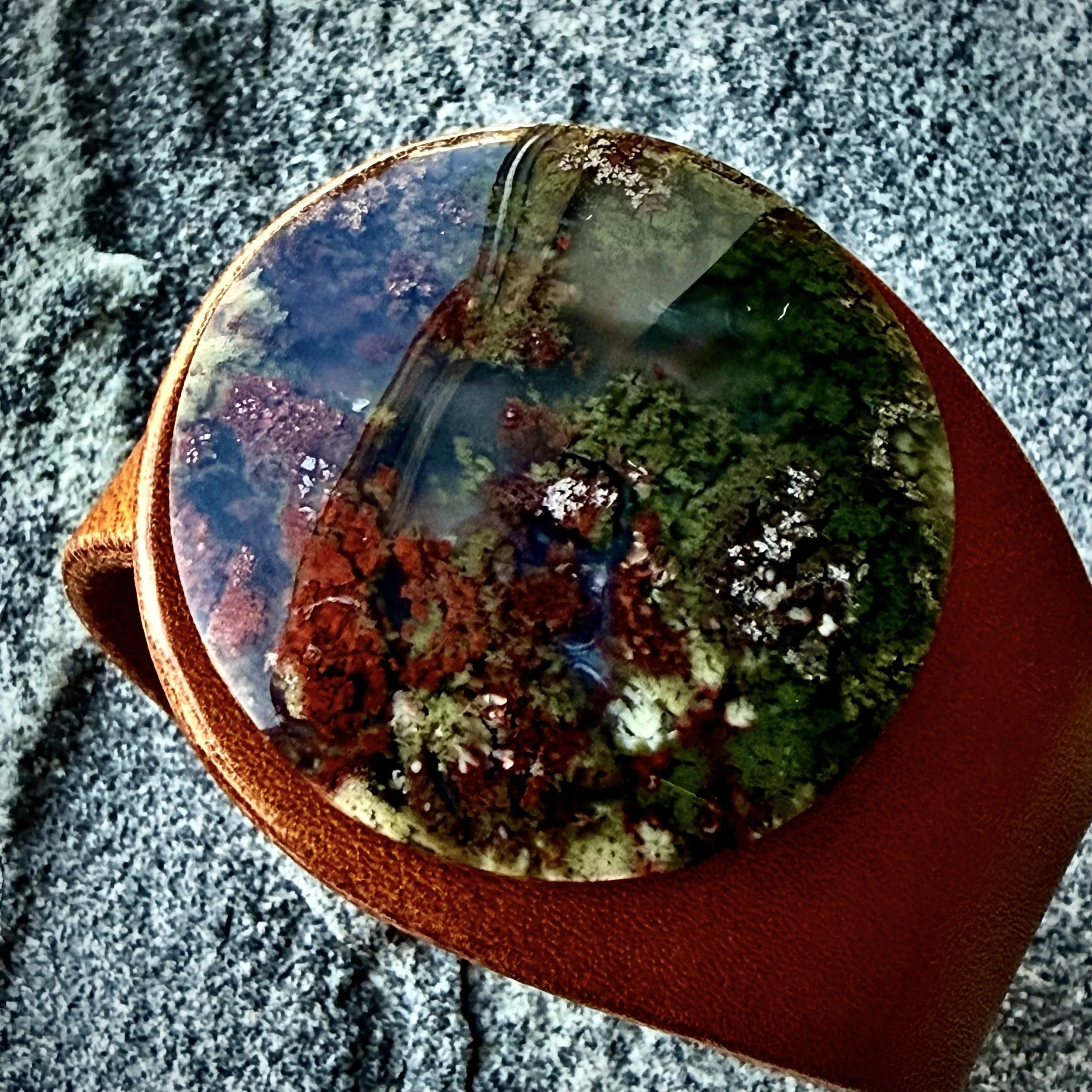 Natural Scenic Moss Agate Gemstone & Leather Cuff