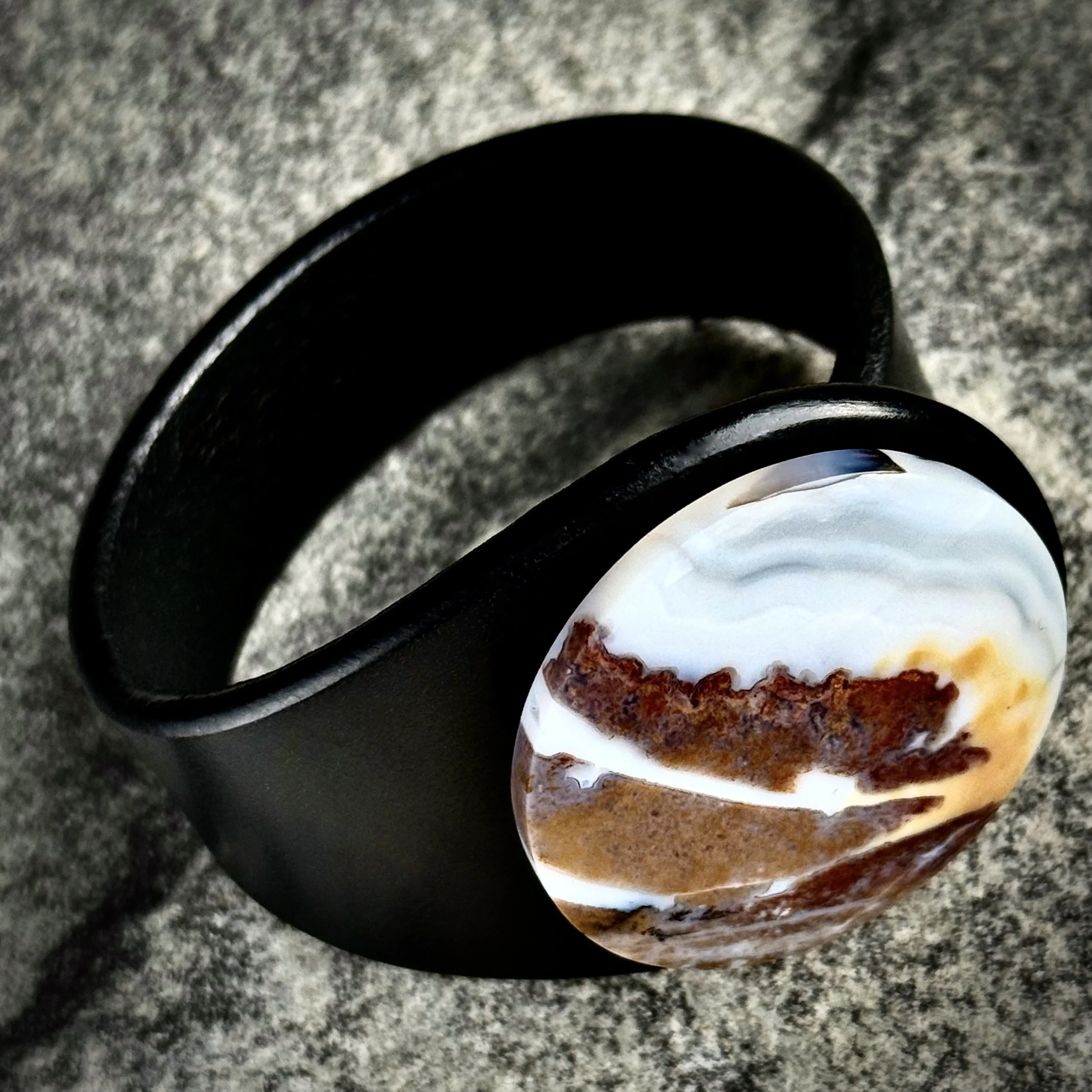 A Natural Moss Agate in Jasper Gemstone & Leather Cuff