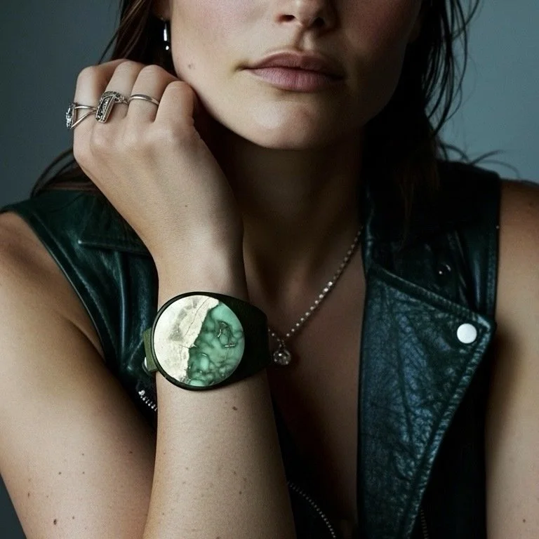 Natural Variscite Leather Bracelet