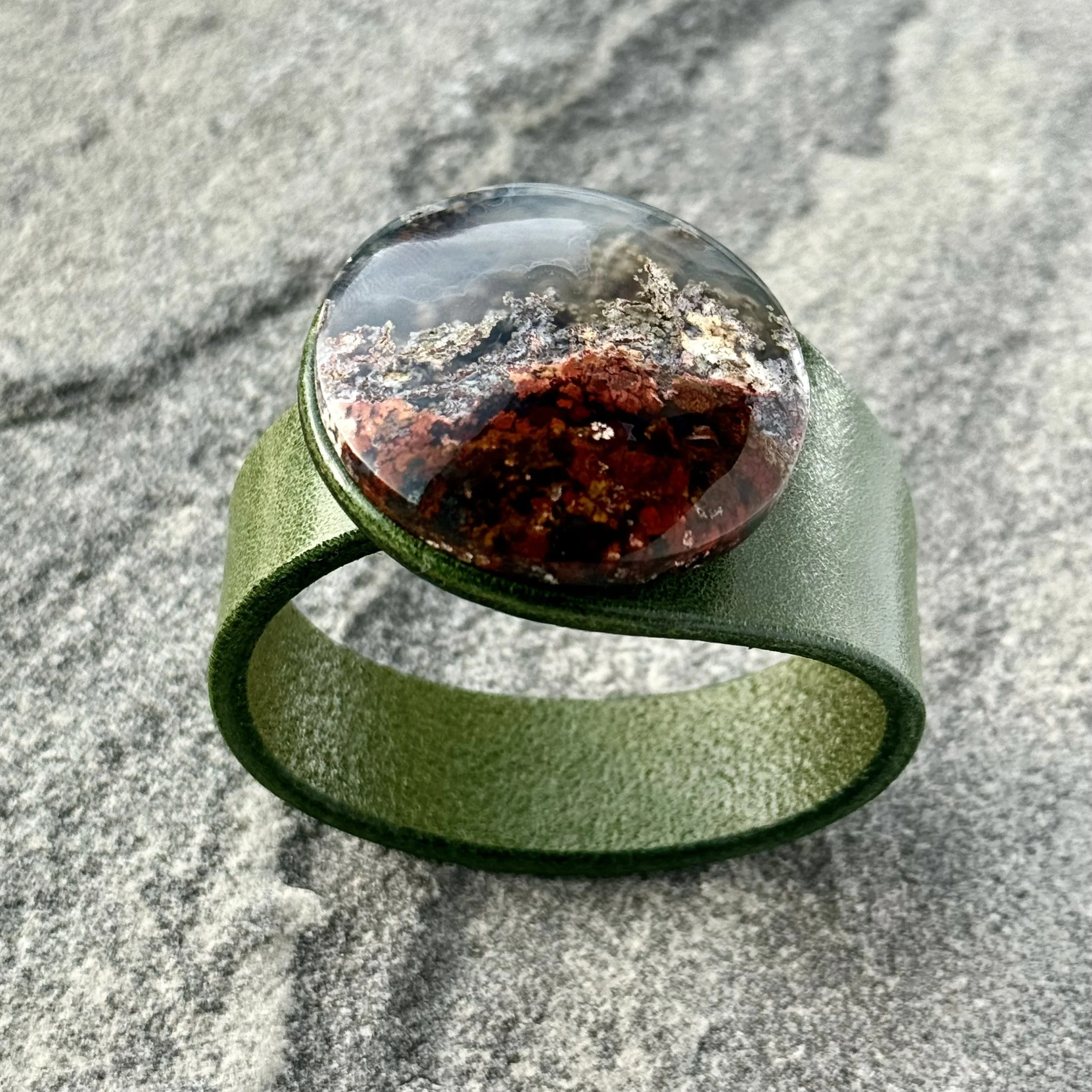 Scenic Moss Agate and natural leather bracelet.jpeg