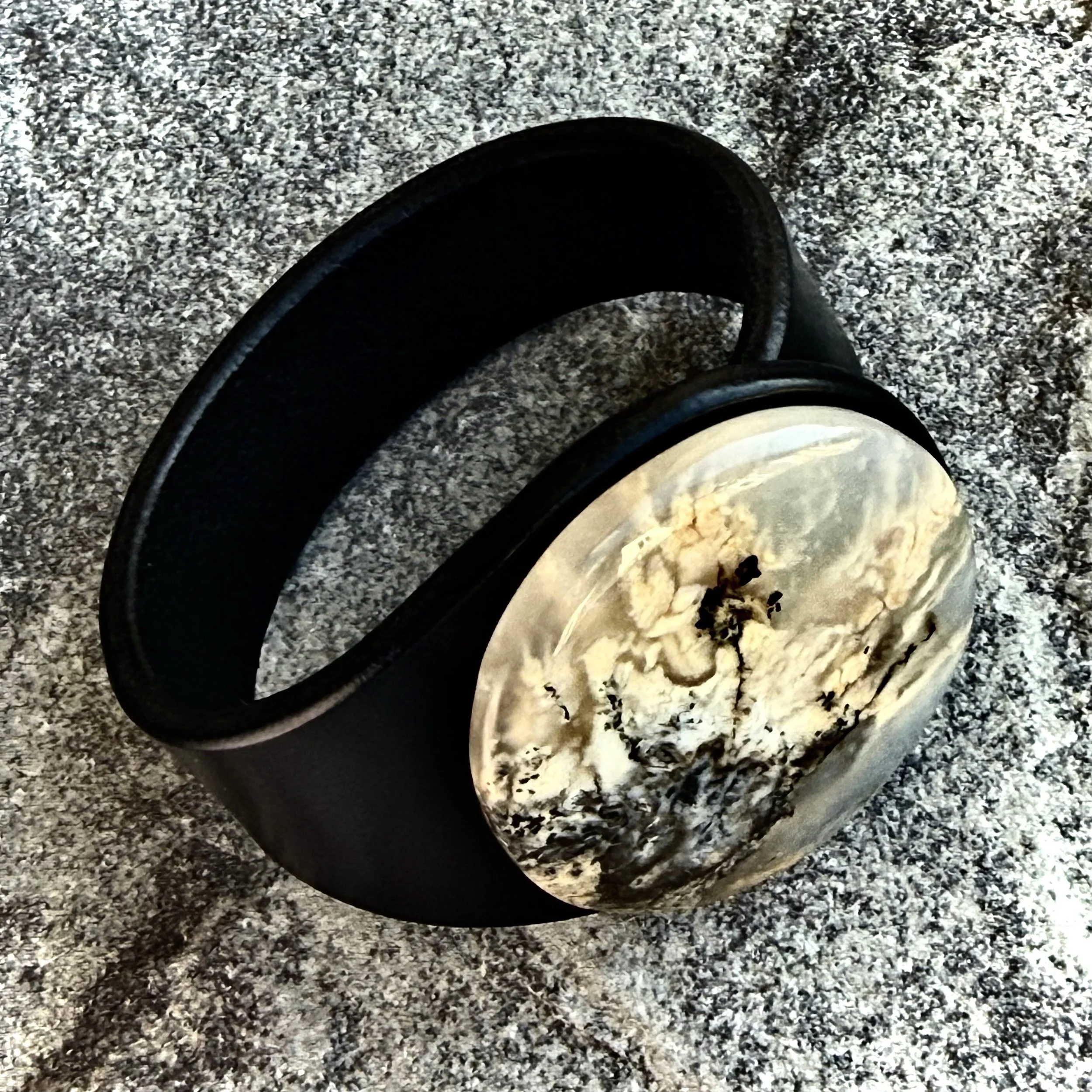 Natural Tiger Dendritic Agate Gemstone & Leather Cuff