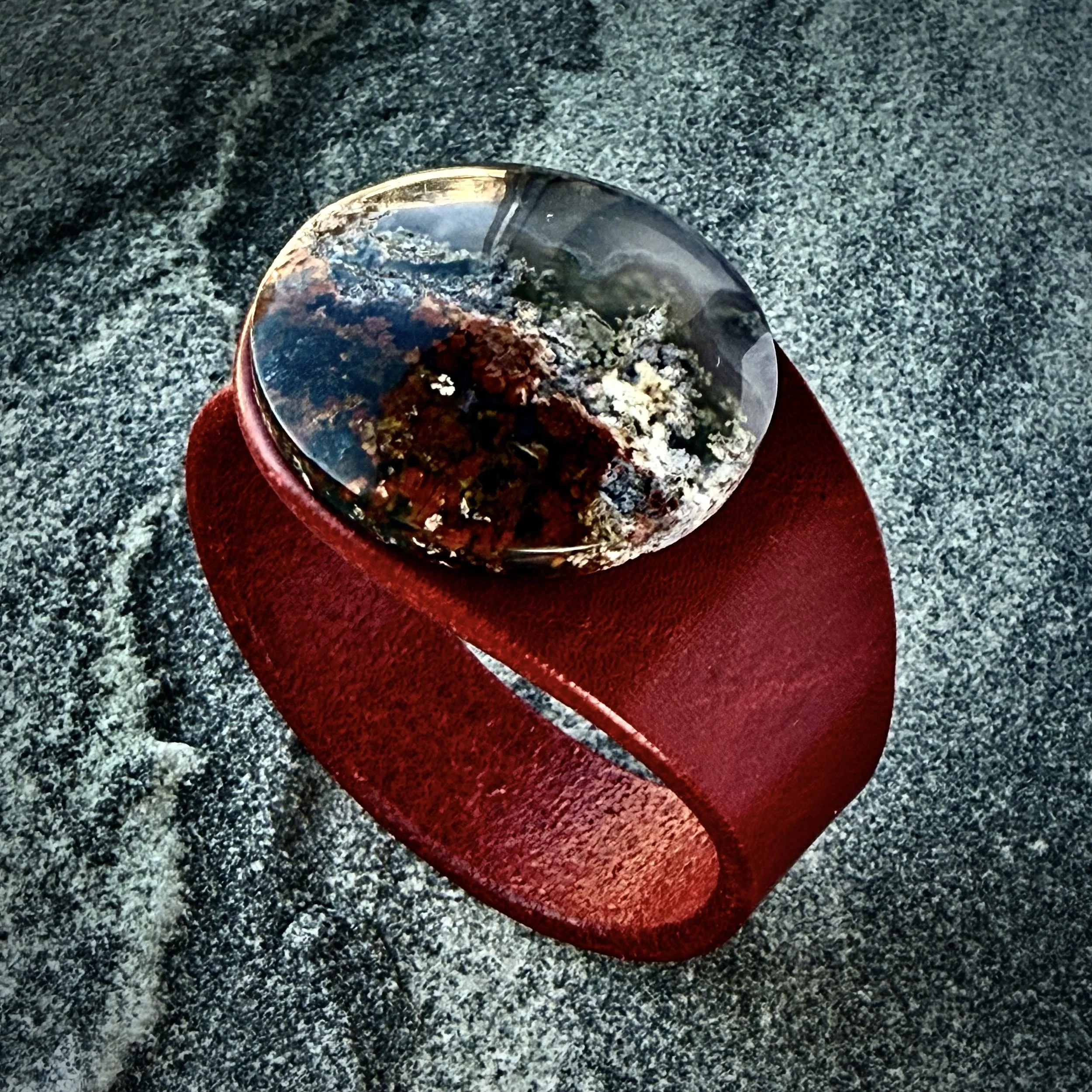 A Natural Scenic Moss Agate Gemstone & Leather Bracelet