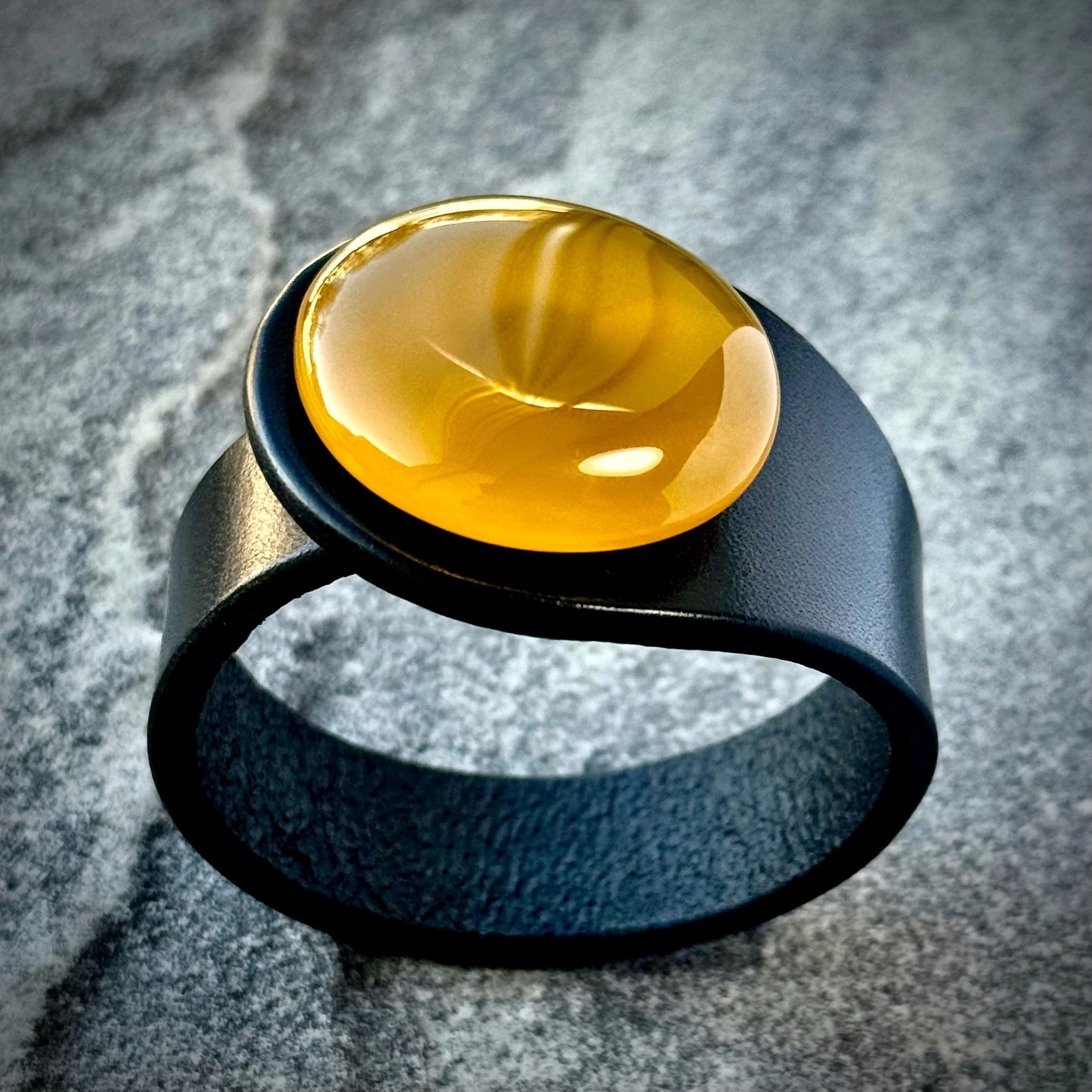 Natural Orange Carnelian Gemstone & Leather Cuff