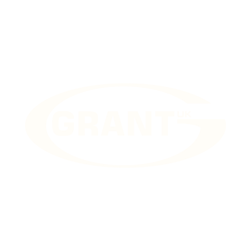 Grant UK logo, white text on a black background with an oval shape around the name.