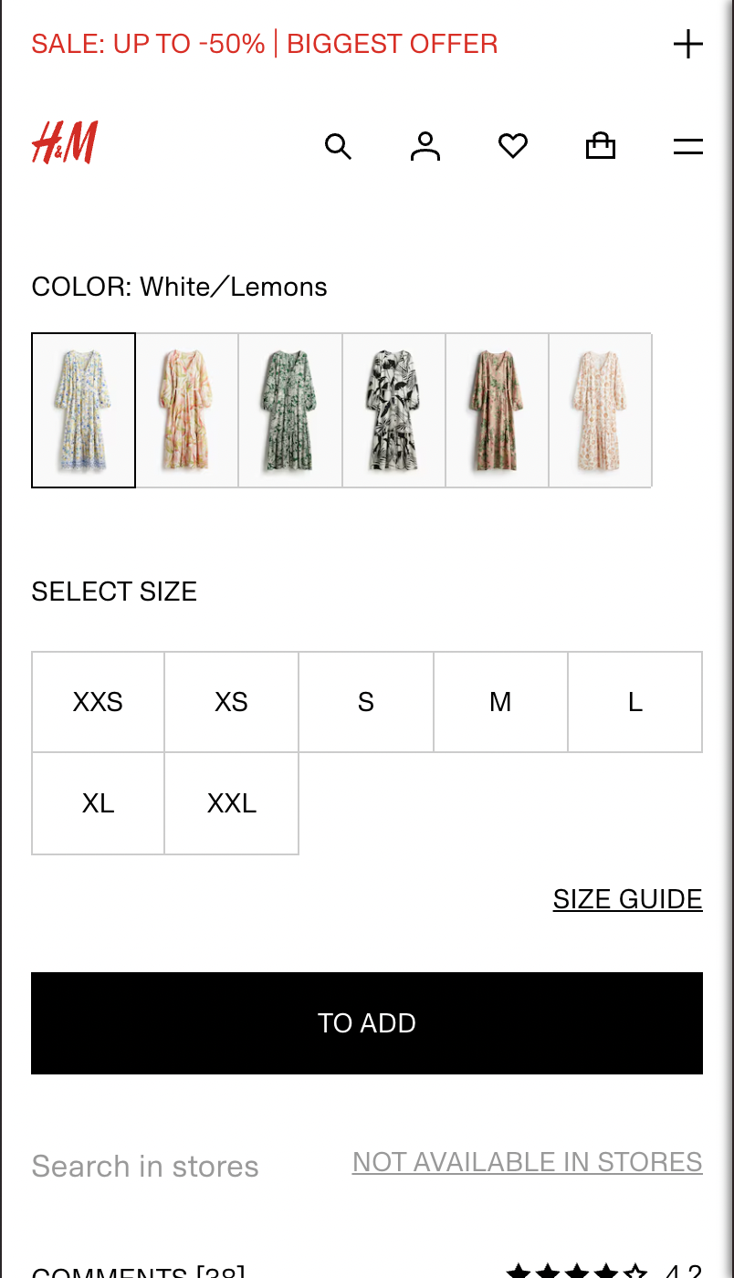 H&M and & Other Stories both display full size range in a scannable layout.