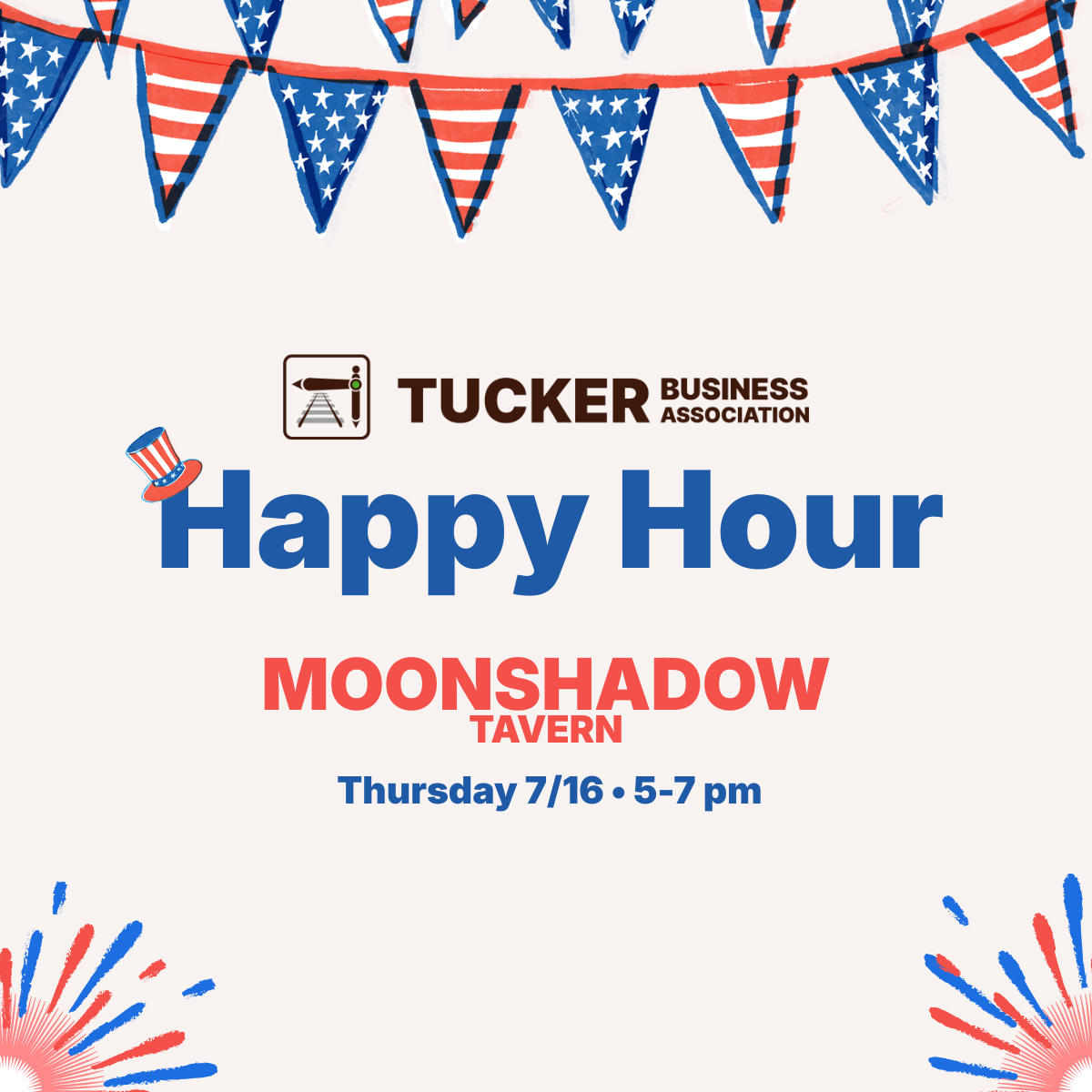 Patriotic graphic that says Happy Hour.