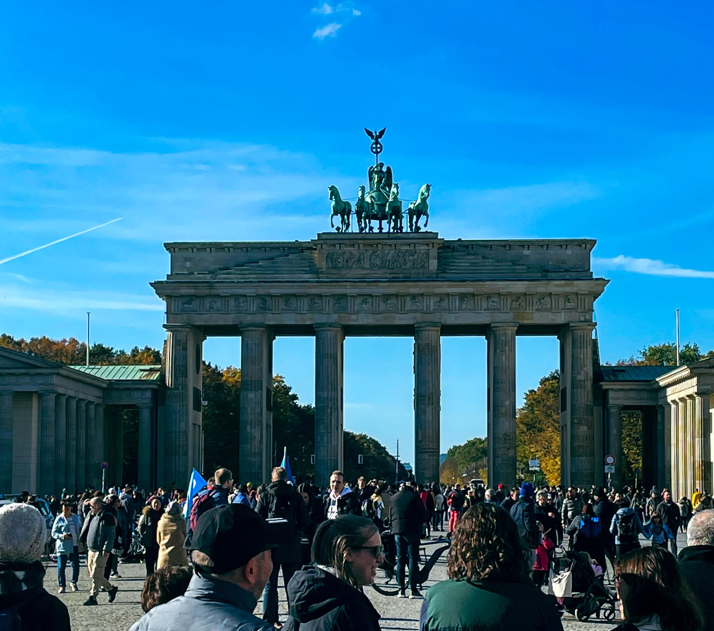 Brandenburg Gate in Berlin with crowds out front
