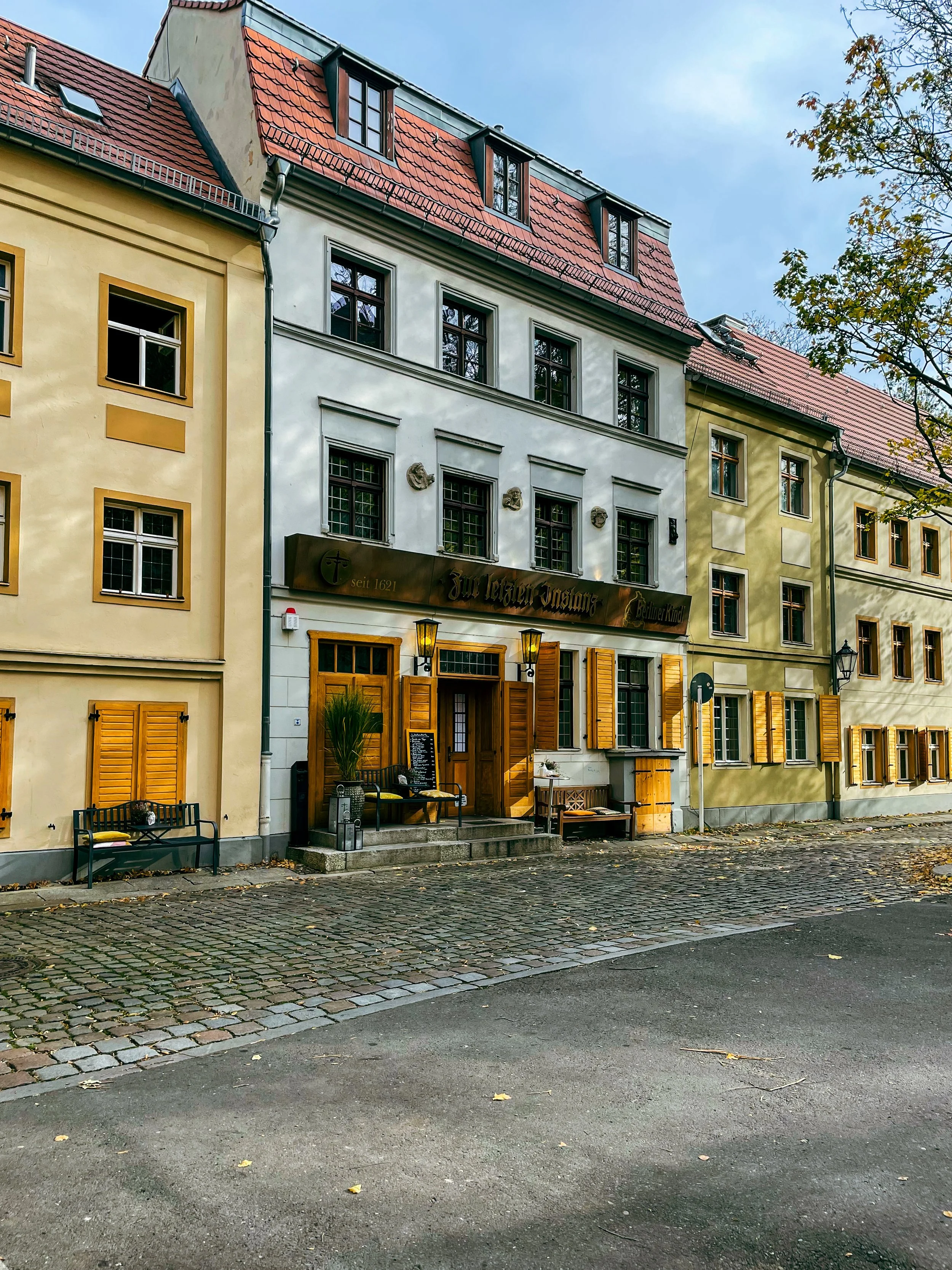 Zur Letzte Instanz in the middle of buildings on a cobblestone street in Berlin