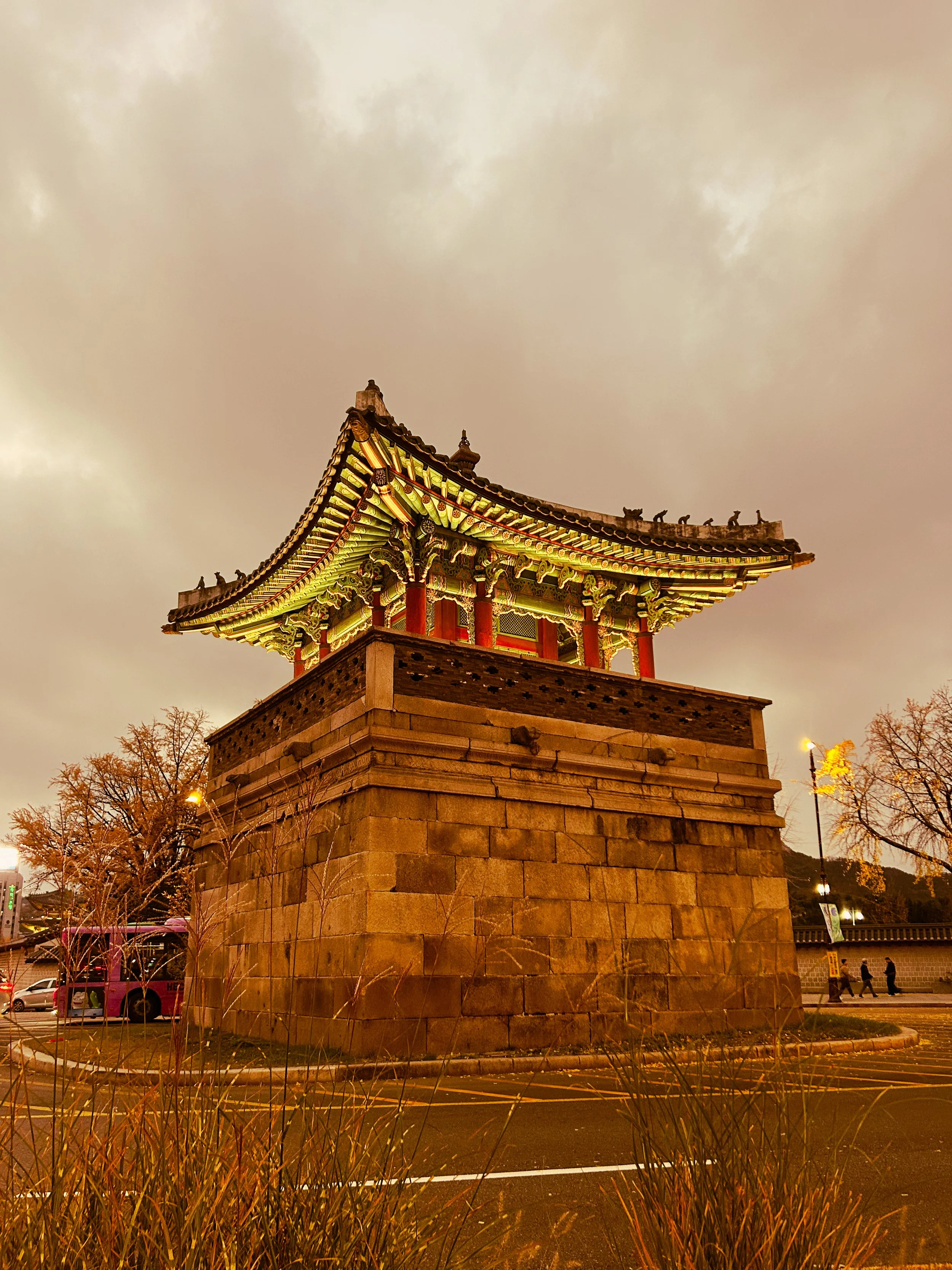 shrine in the middle of a busy intersection in Seoul