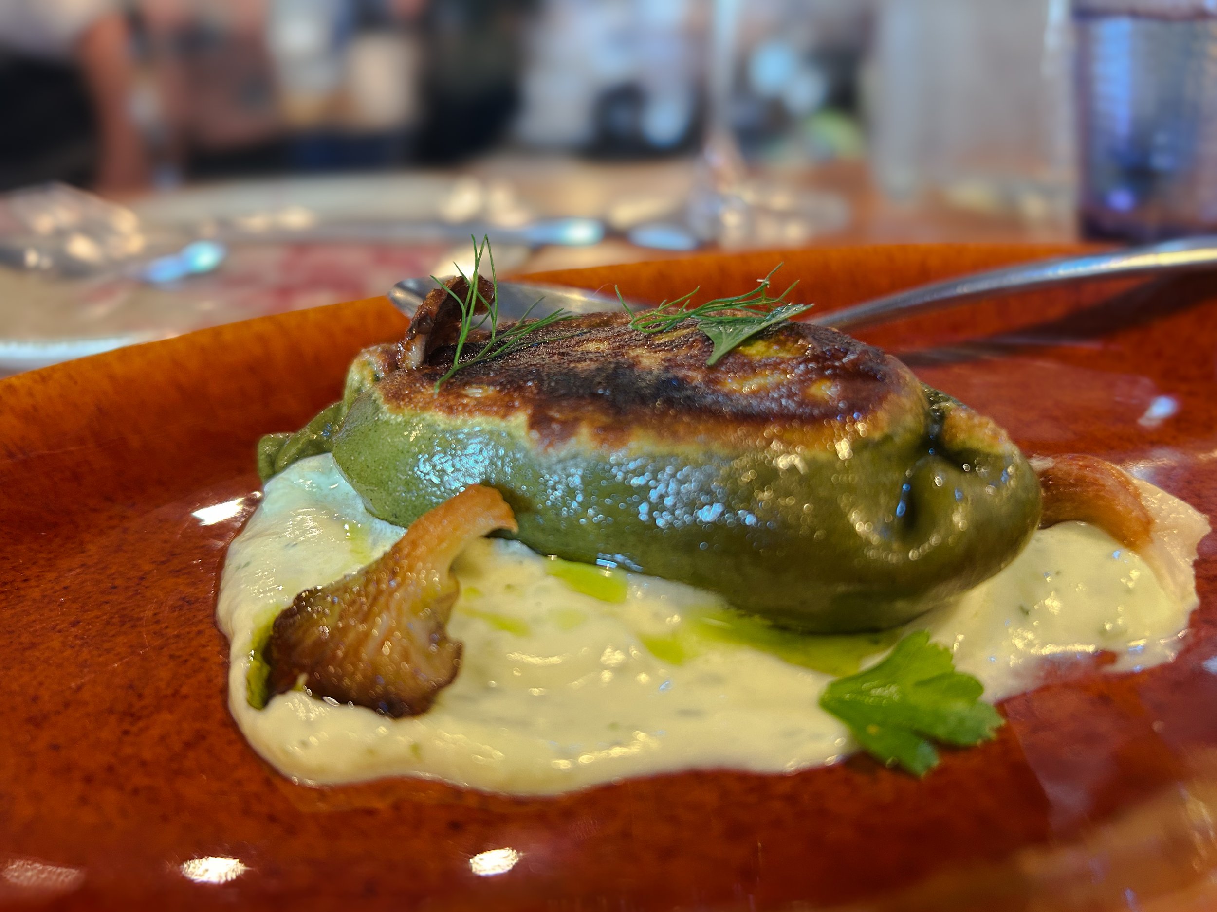 Creamed Greens Pierogi with Oyster Mushrooms