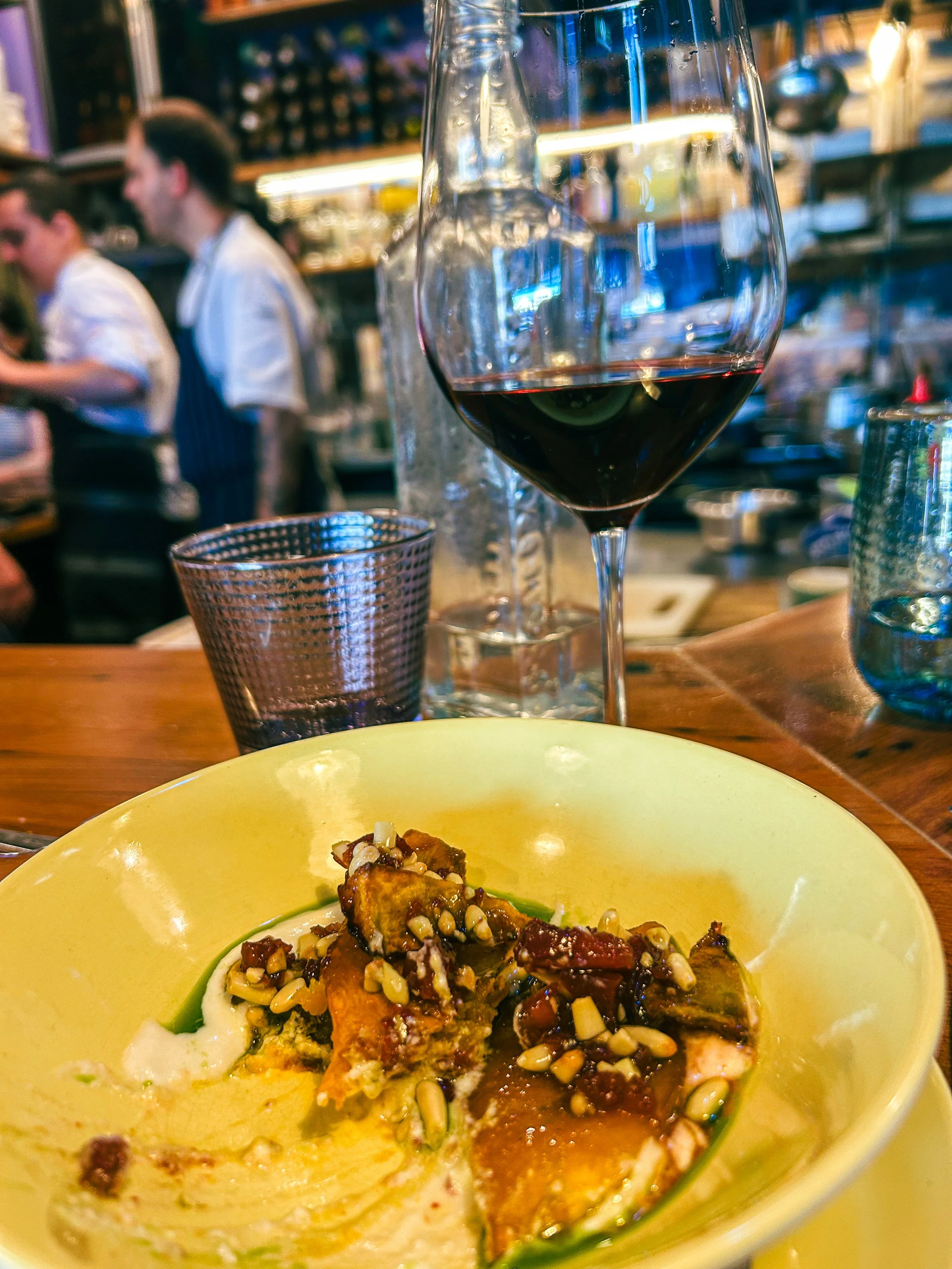 Honey Roasted Pumpkin with Smoked Ricotta and Pinenut paired with Beach House, Hawke’s Bay Cab/Malbec