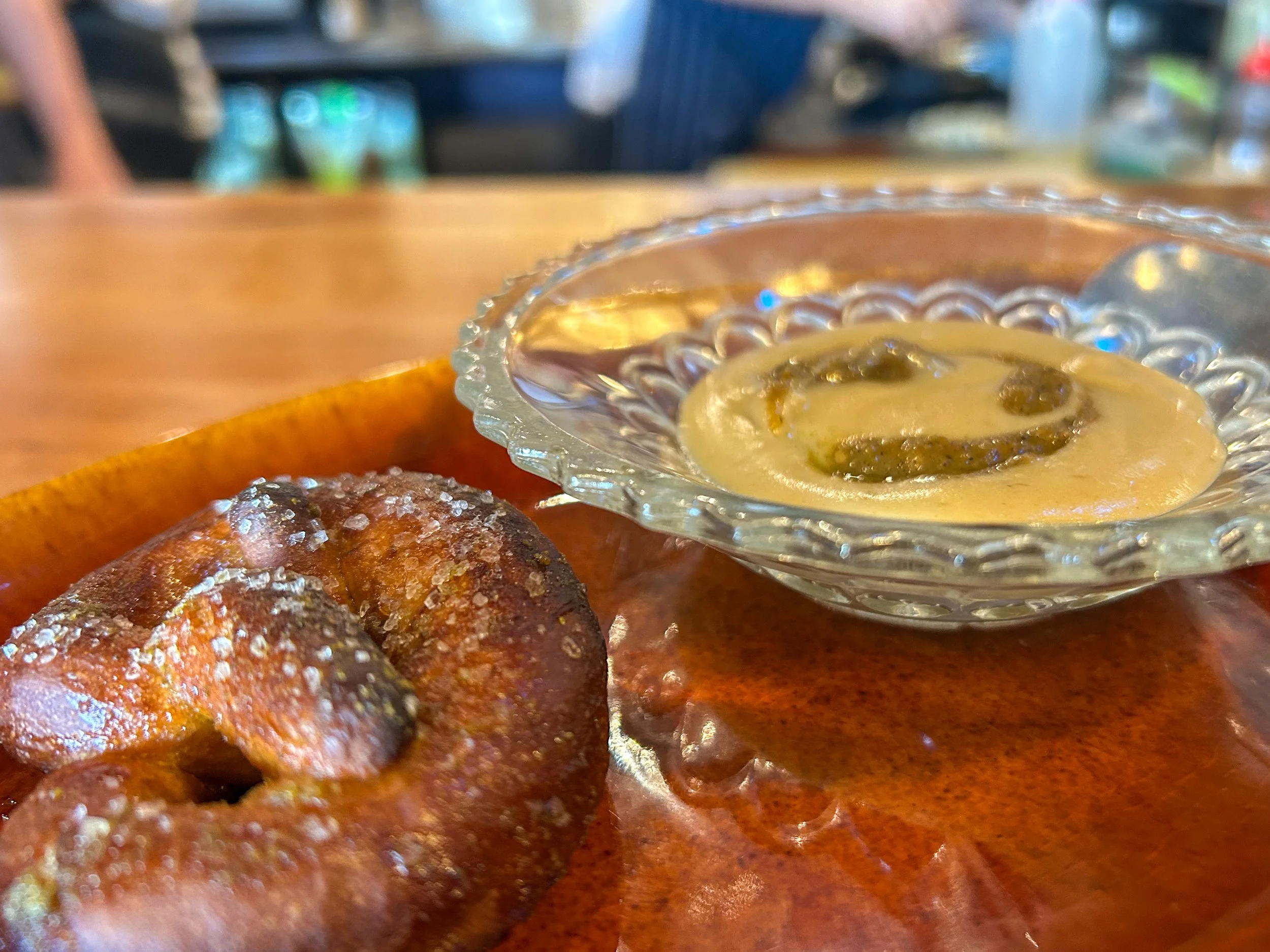 Pretzel with Chili Beer Cheese &amp; Salsa Verde