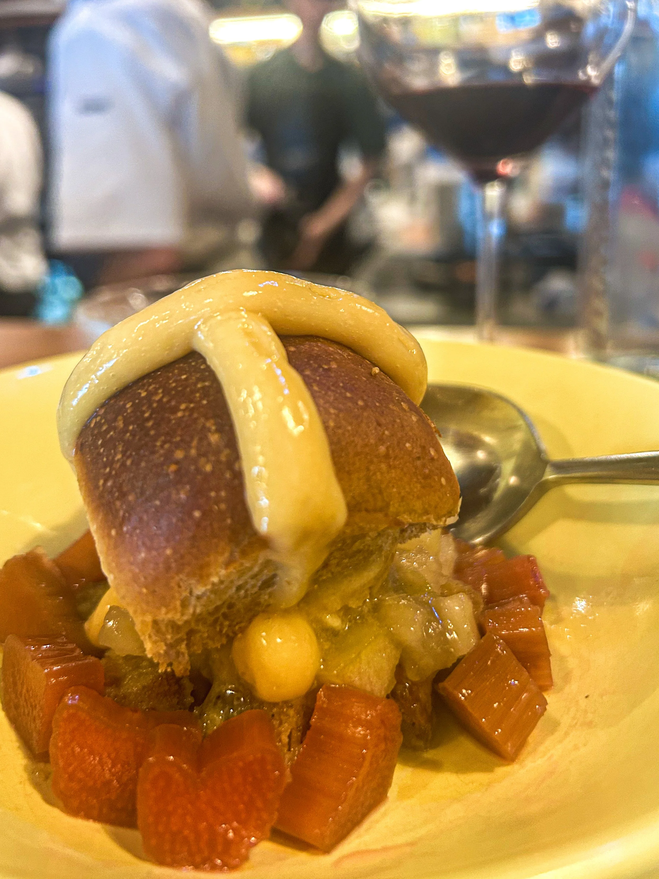 Hot Cross Bun with Apple Custard &amp; Miso at Graze Wine Bar in Wellington, New Zealand
