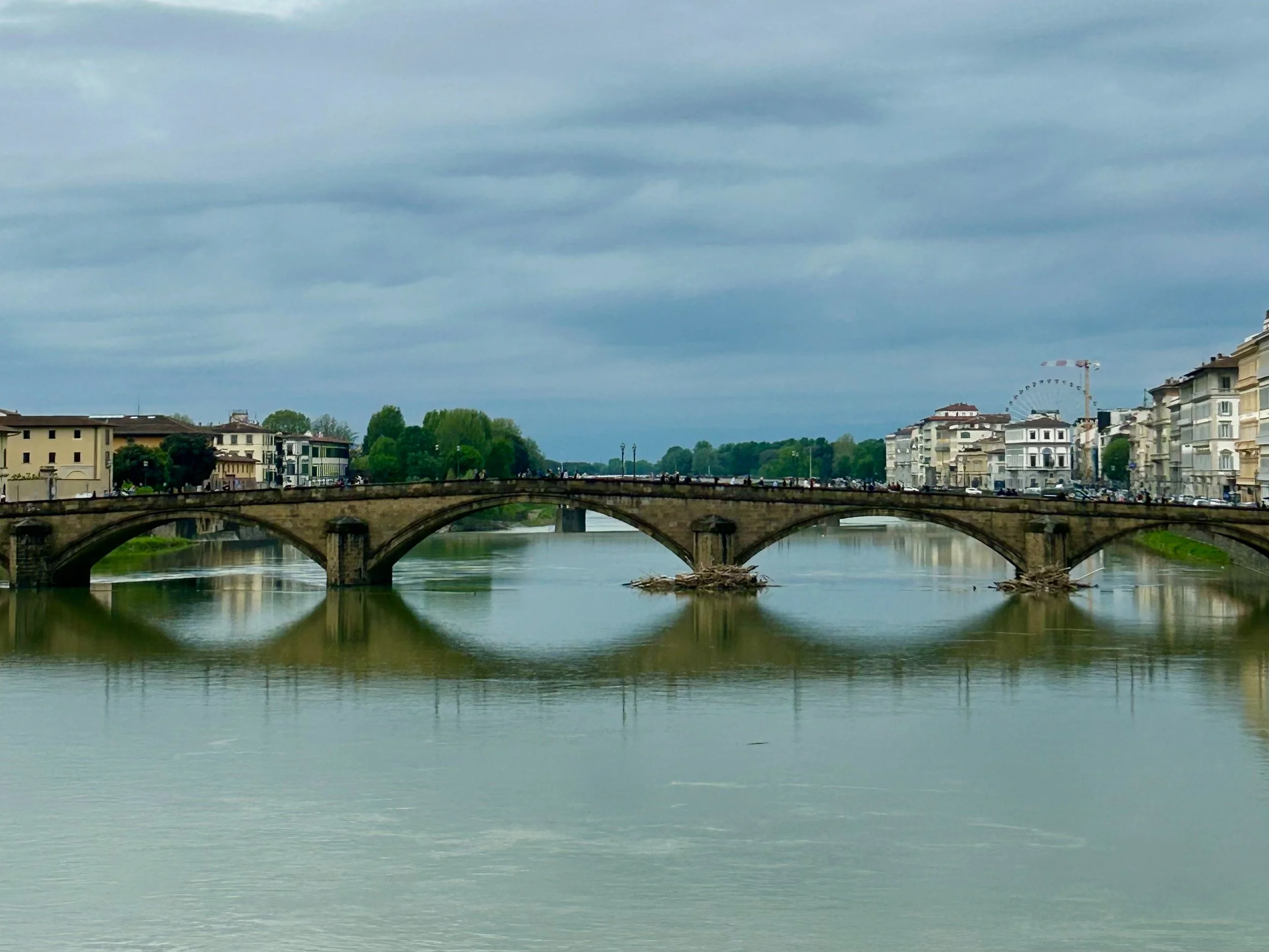Cloudy day view of the Ponte Vecchio in Florence Italy