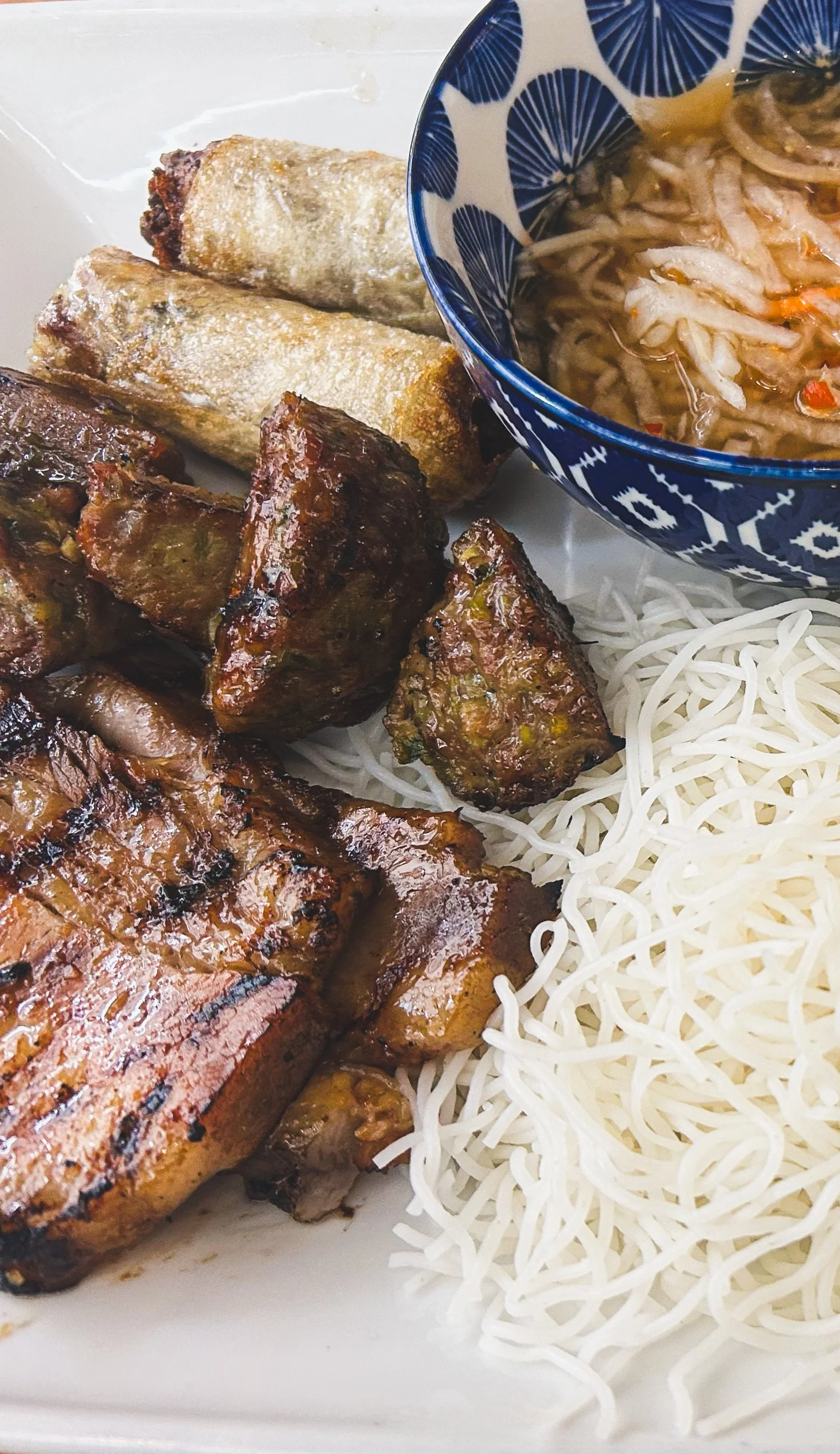 Meat and noodles of the Bun Cha at Saigon Sisters in Chicago