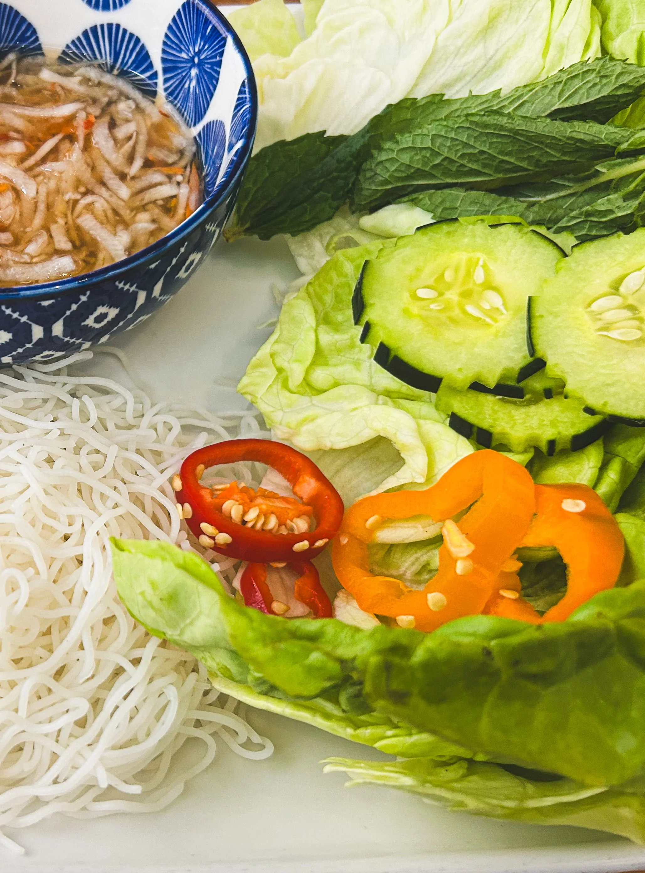 The lettuce wraps and noodles of Saigon Sisters' Bun Cha in Chicago